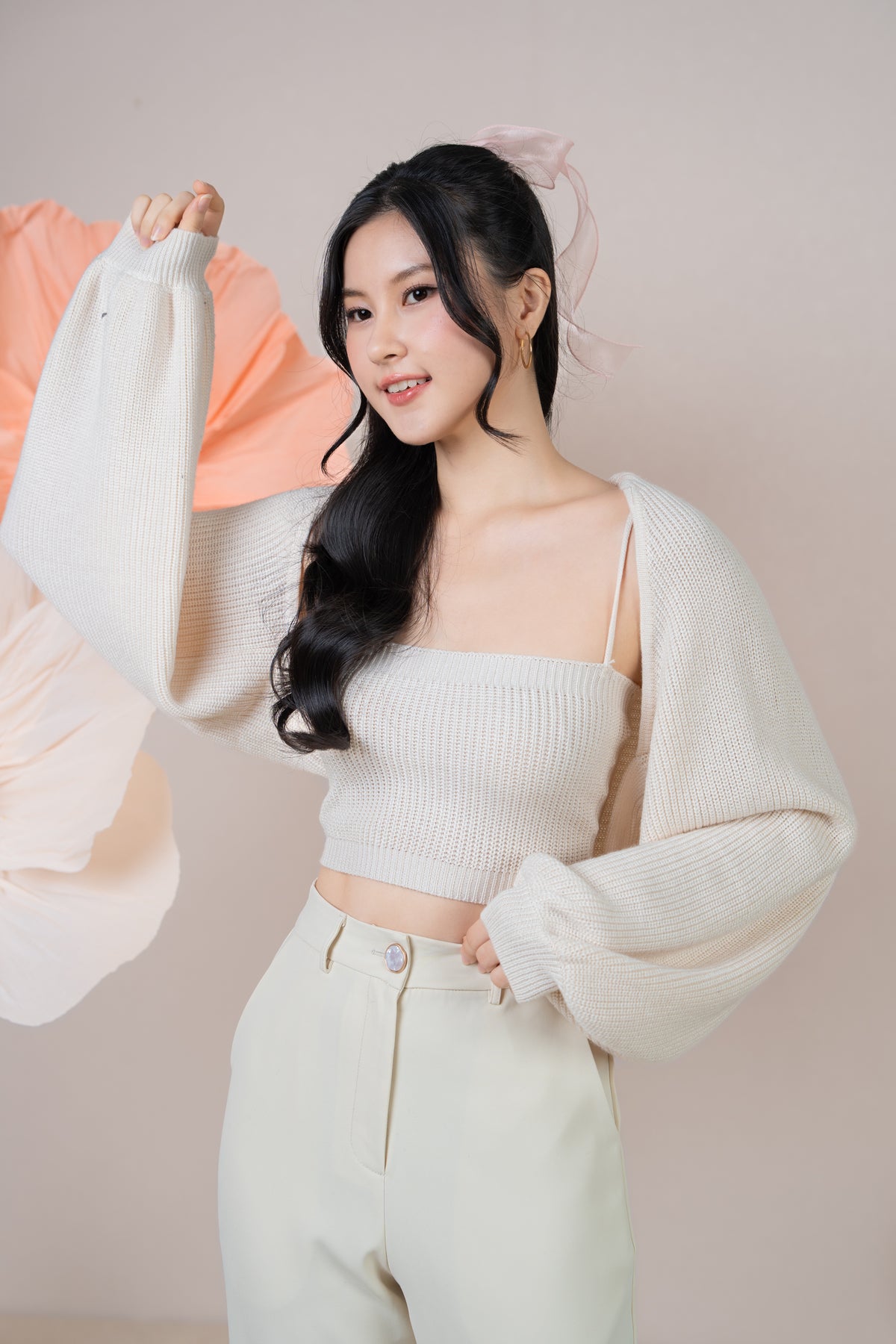 Holly Knit Cami+Bolero Set in Cream