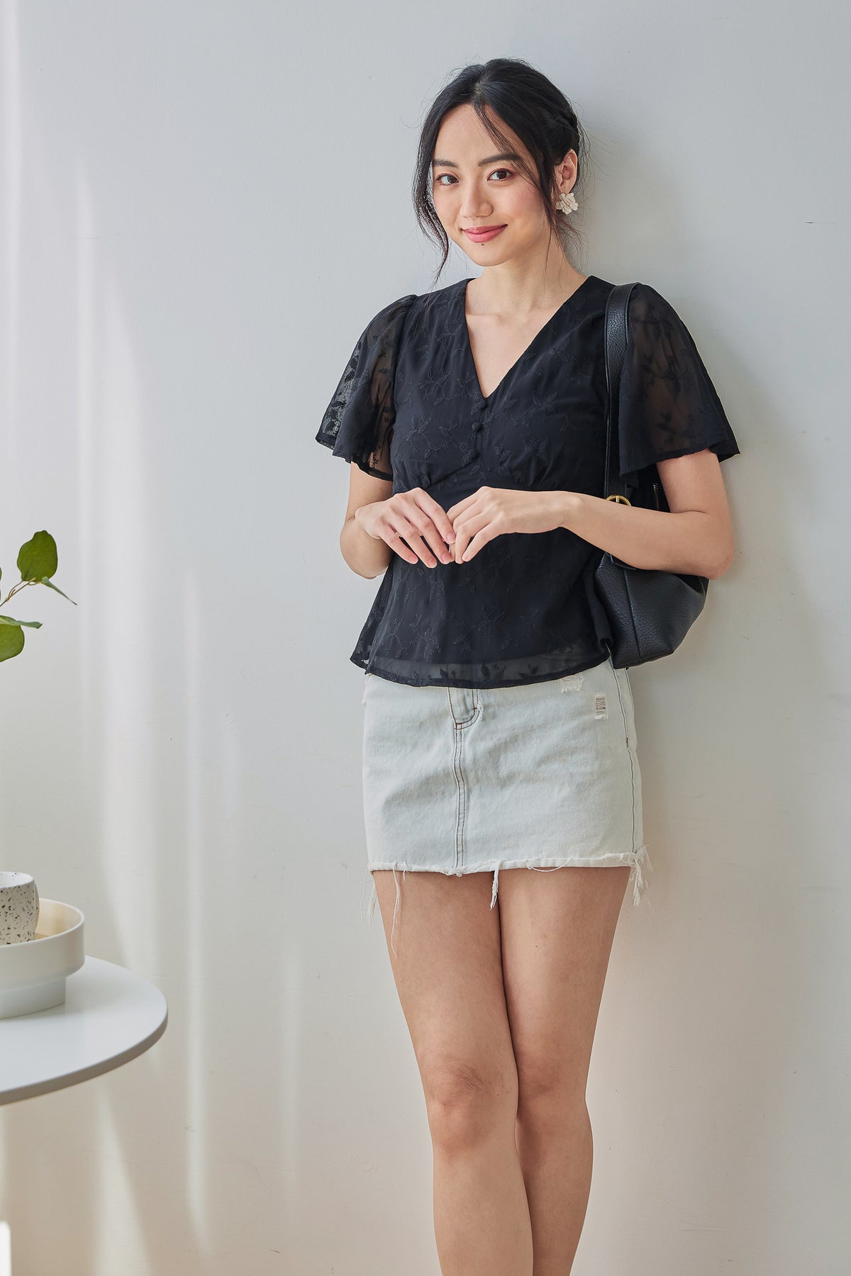 Love Letter Flutter Top in Black