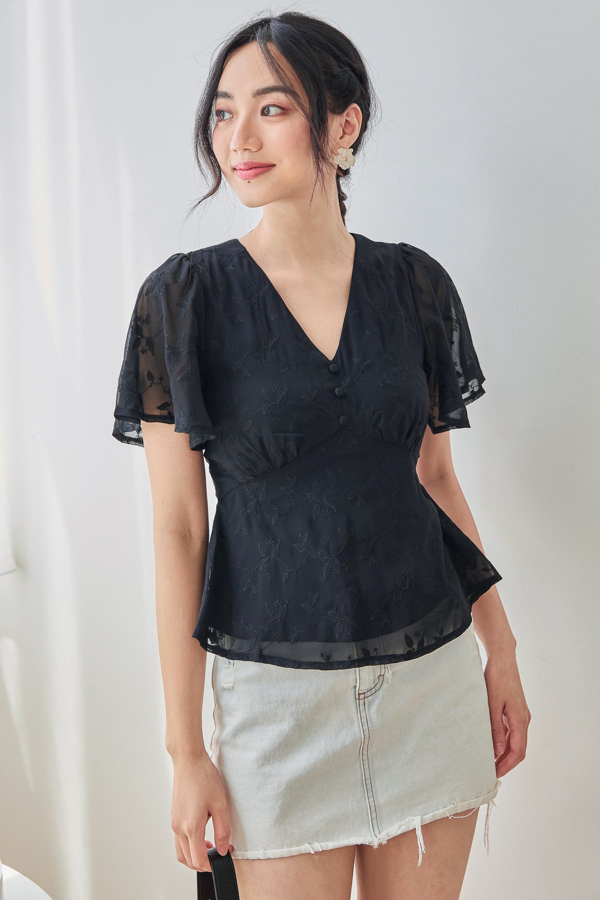 Love Letter Flutter Top in Black