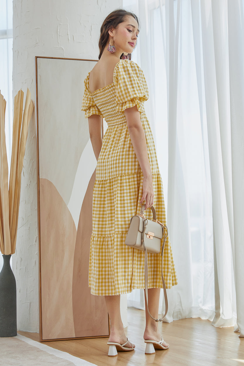 Restocked* Belissima Smocked Dress in Yellow Gingham