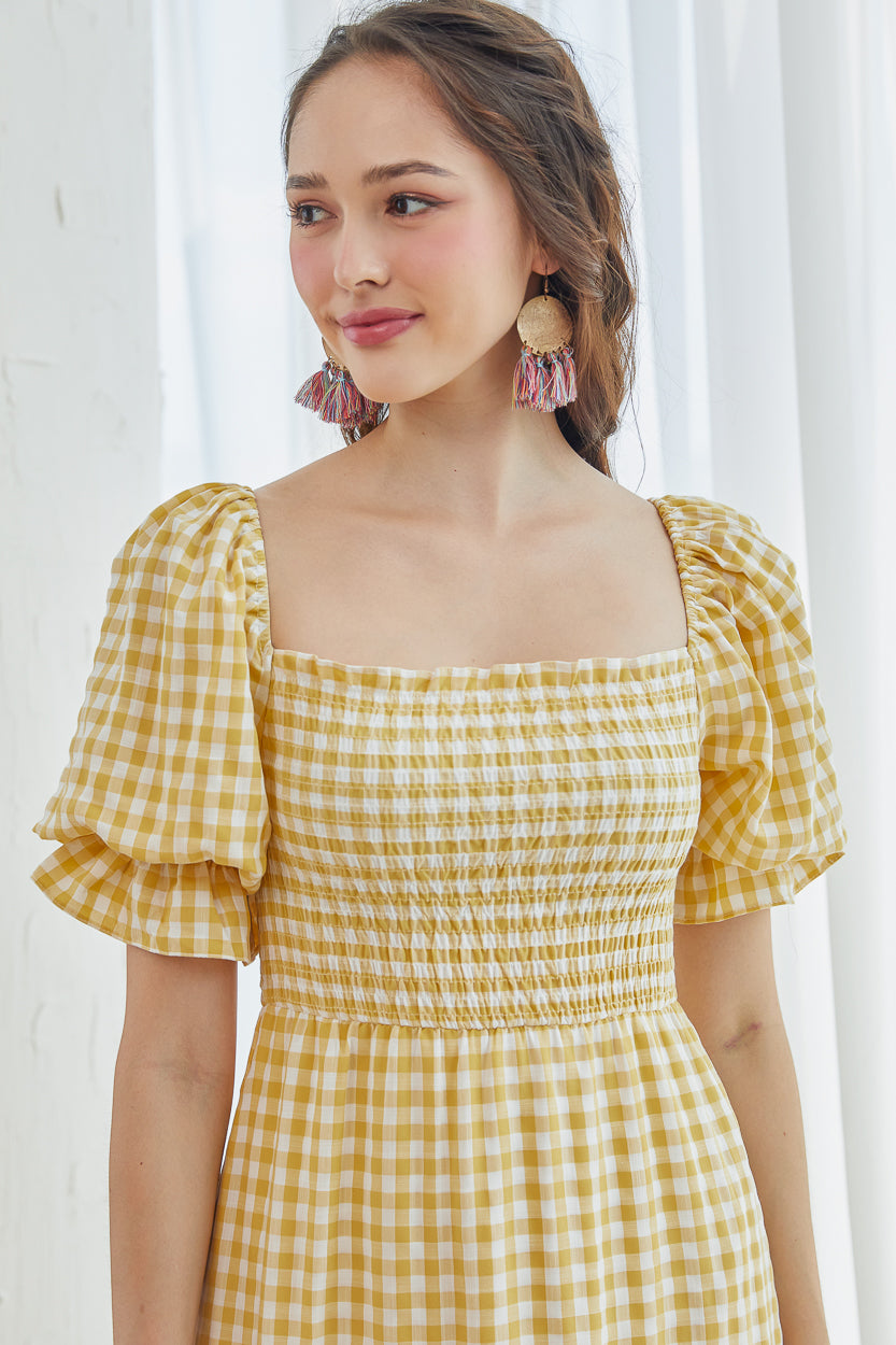 Restocked* Belissima Smocked Dress in Yellow Gingham