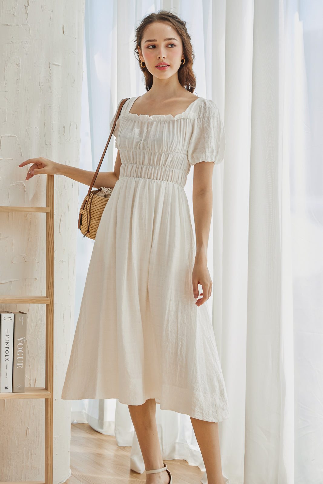 Restocked* Amelyn Smocked Dress in White