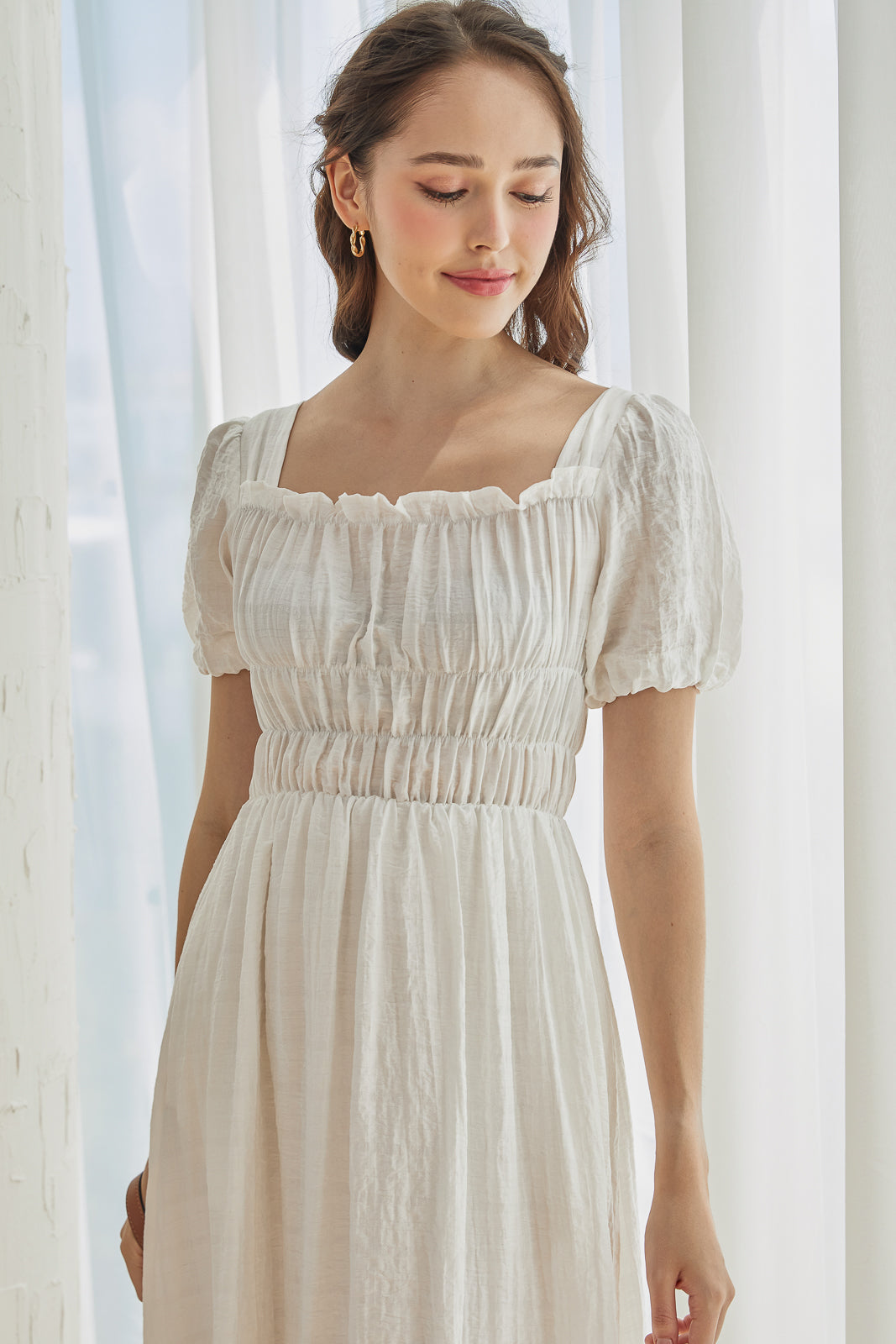 Restocked* Amelyn Smocked Dress in White