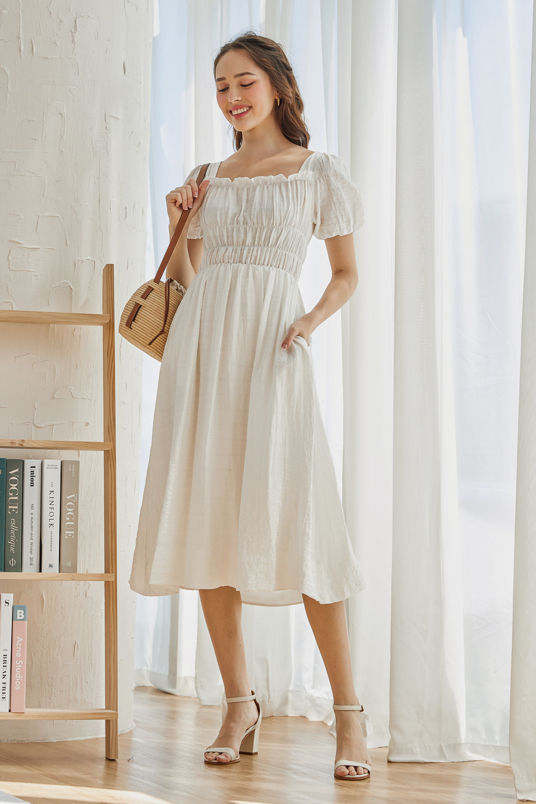 Restocked* Amelyn Smocked Dress in White