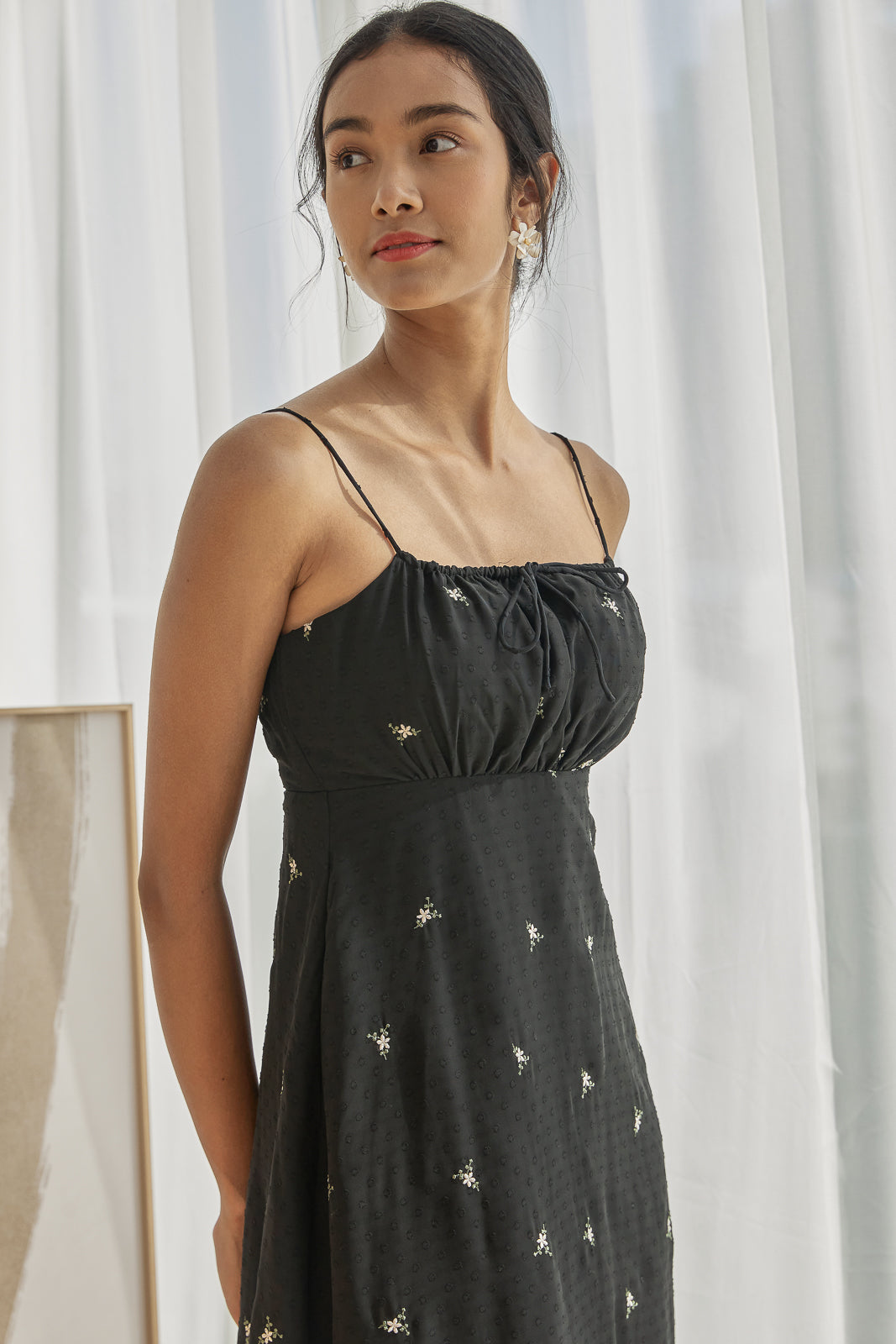 Alison Ruched Strappy Dress in Black