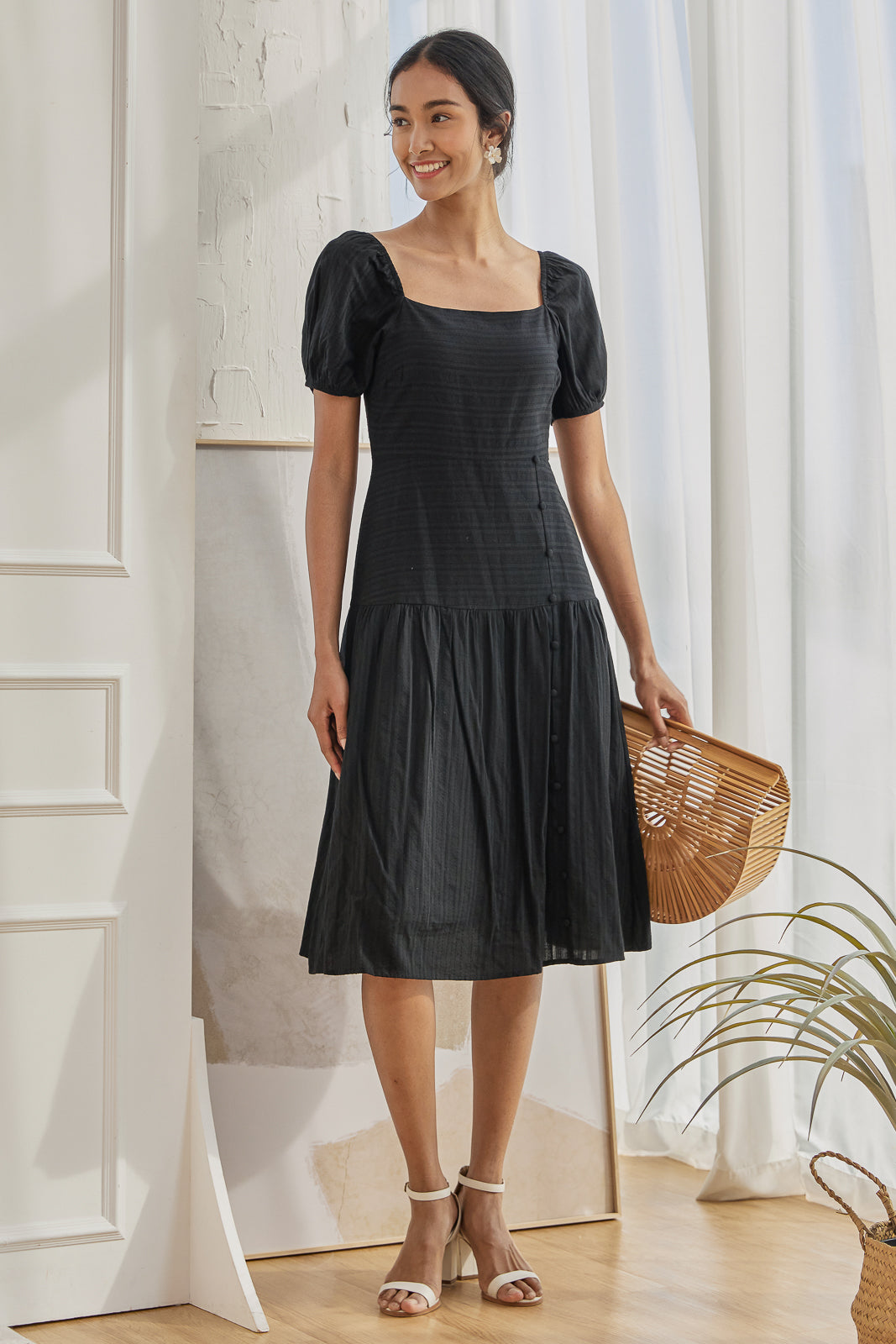 Carolyn Side Button Dress in Black