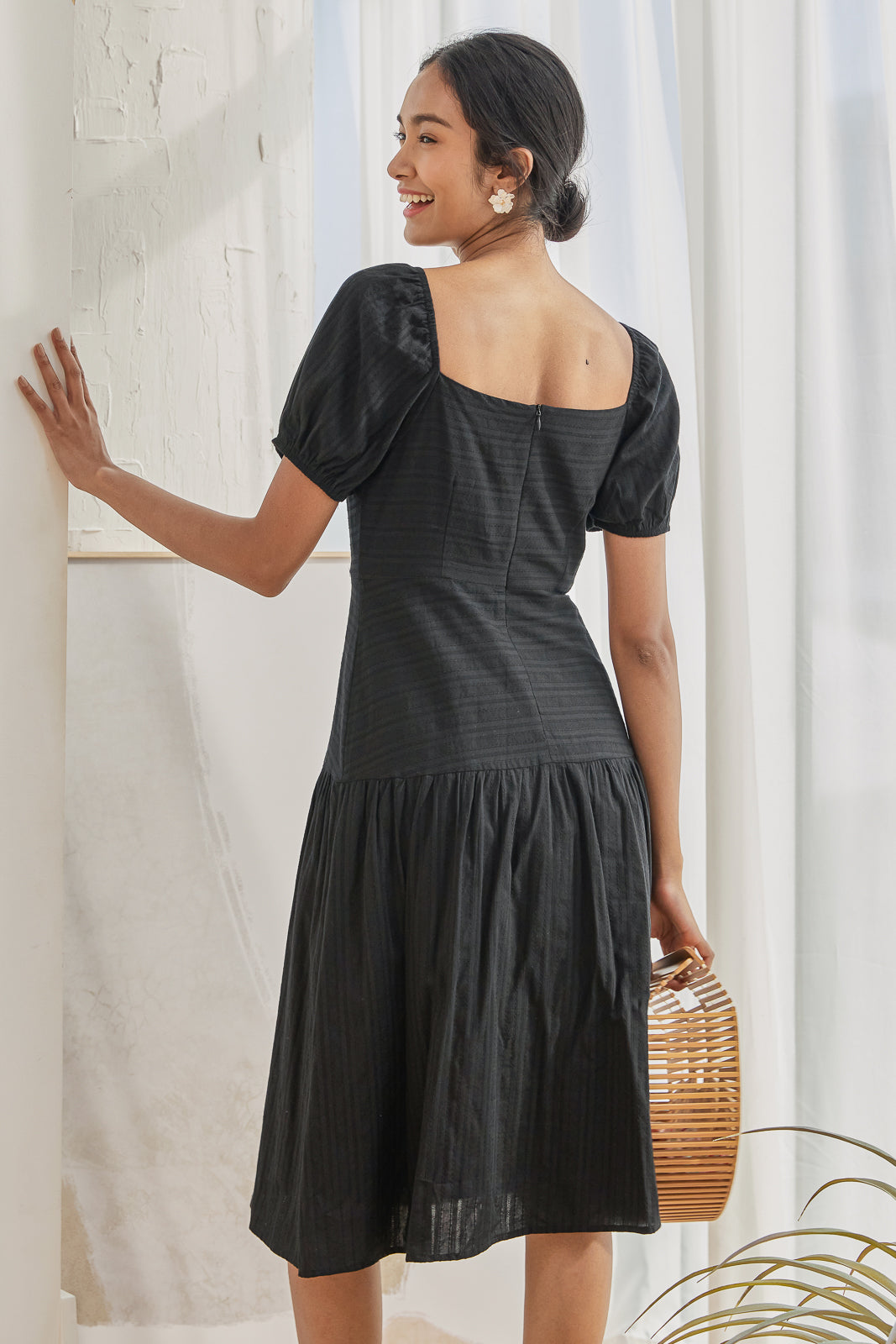 Carolyn Side Button Dress in Black