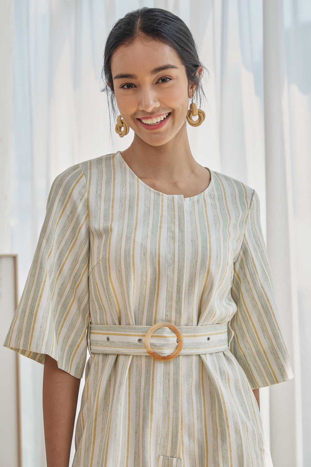 Ibiza Stripes Linen Romper in Sage