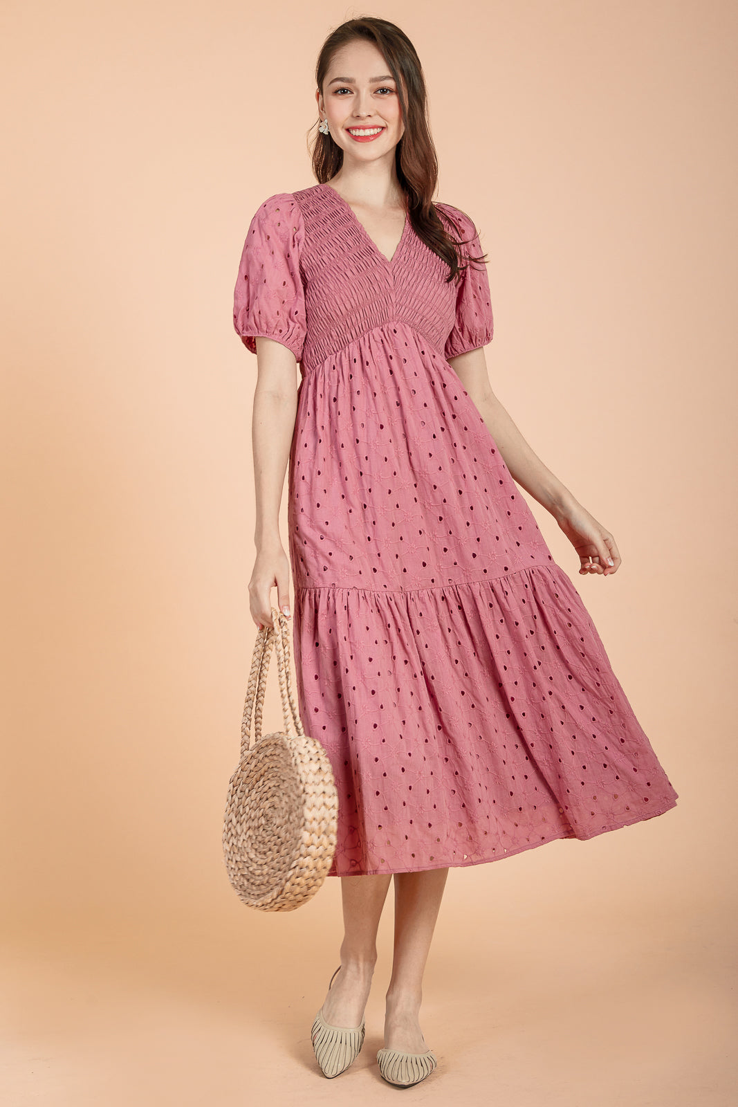 Eye For You Smocked Dress in Rouge Pink