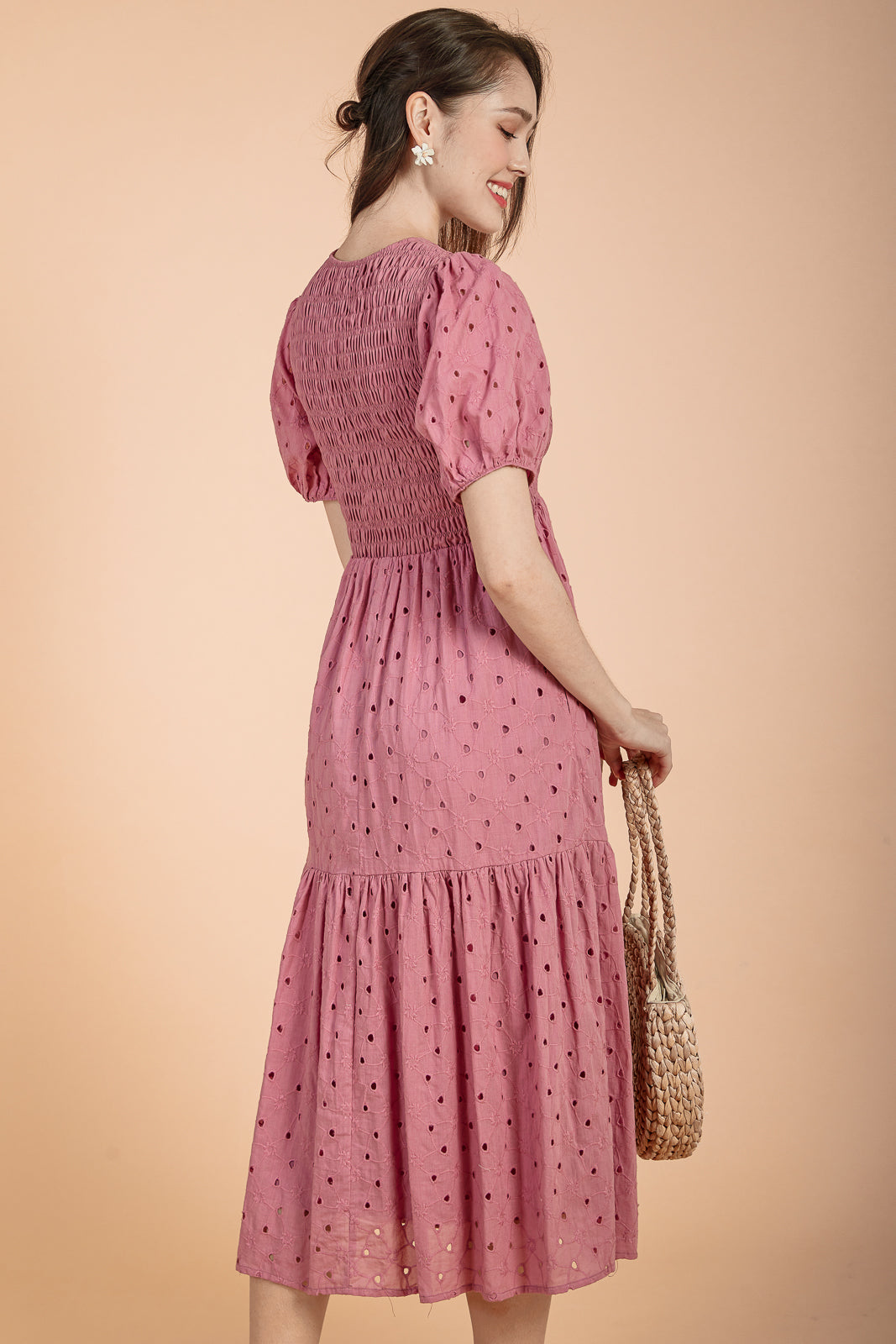 Eye For You Smocked Dress in Rouge Pink