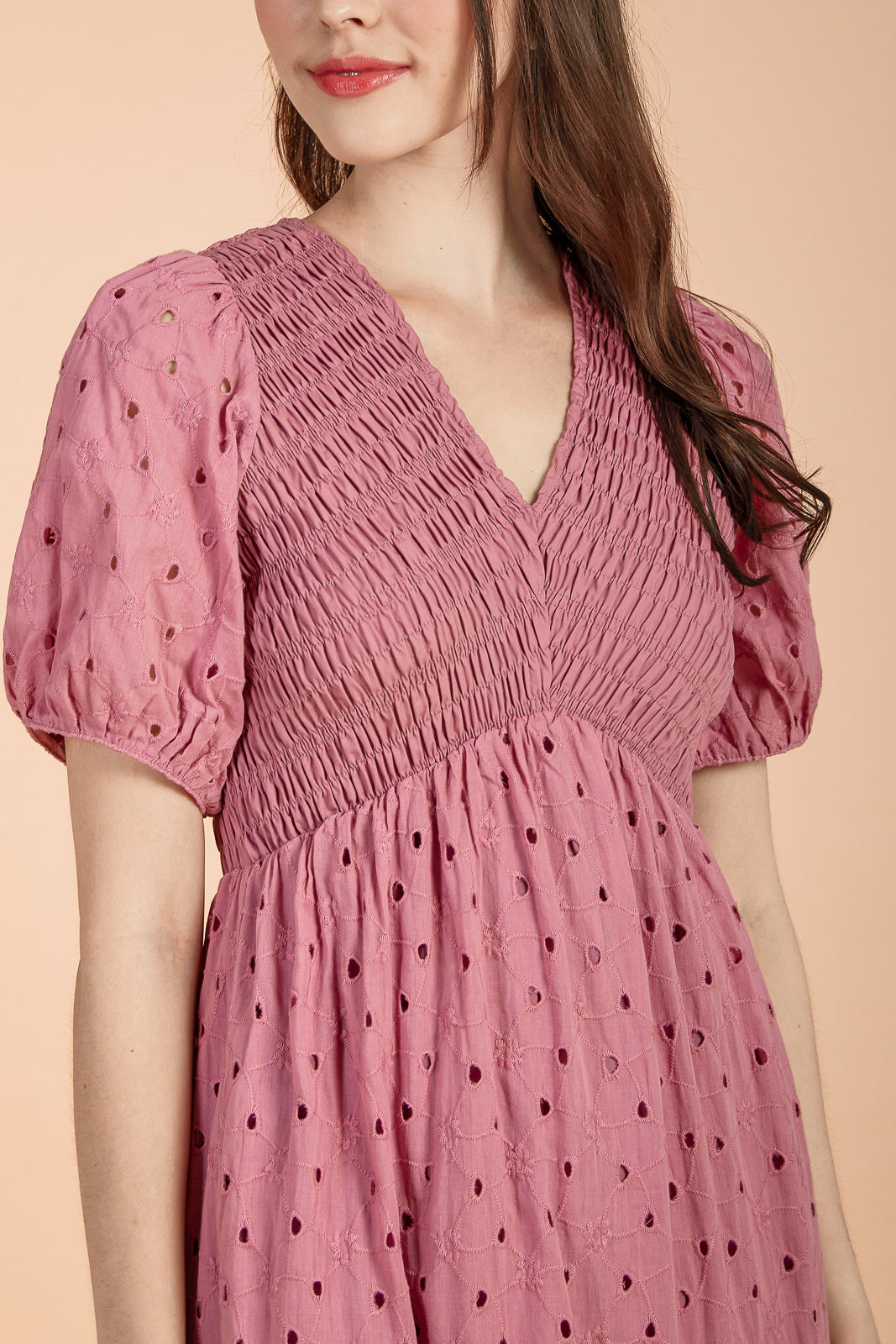 Eye For You Smocked Dress in Rouge Pink