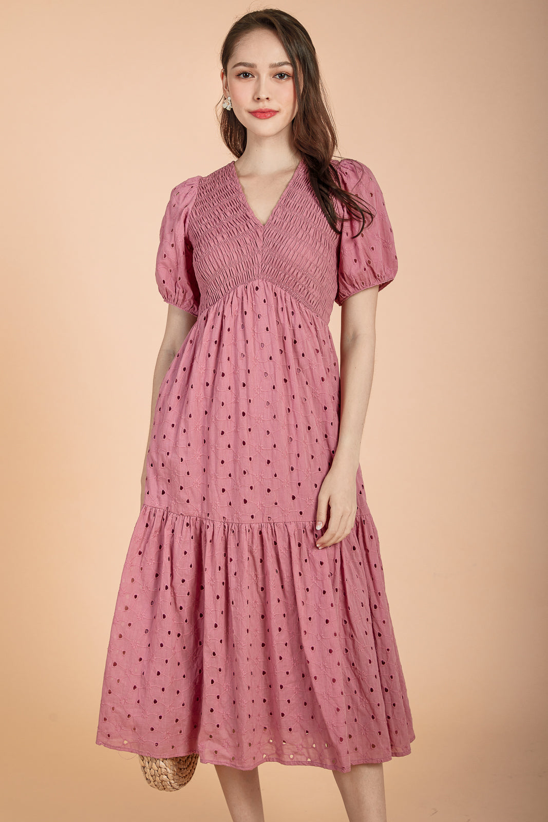 Eye For You Smocked Dress in Rouge Pink
