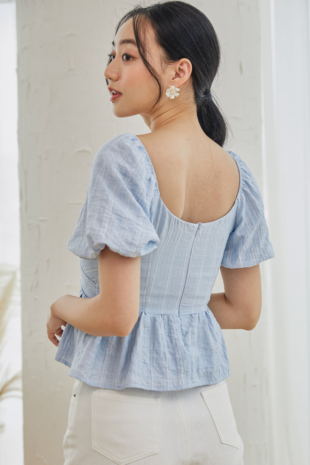 Staying Aligned Peplum Top in Pastel Blue