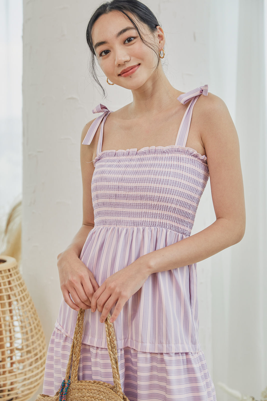 Amalfi Tie-Strap Smocked Dress in Pink Stripes