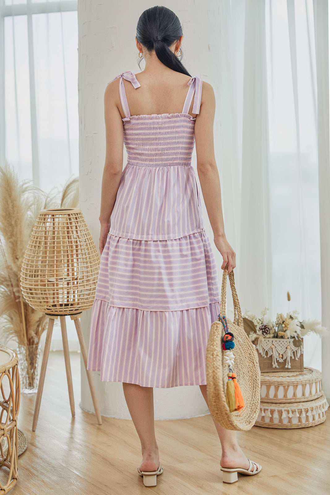 Amalfi Tie-Strap Smocked Dress in Pink Stripes