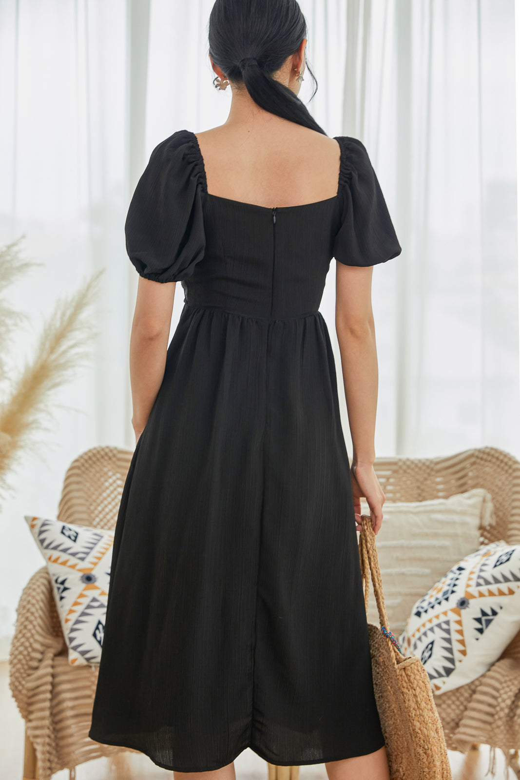 Encounter Crepe Textured Wrap Dress in Black