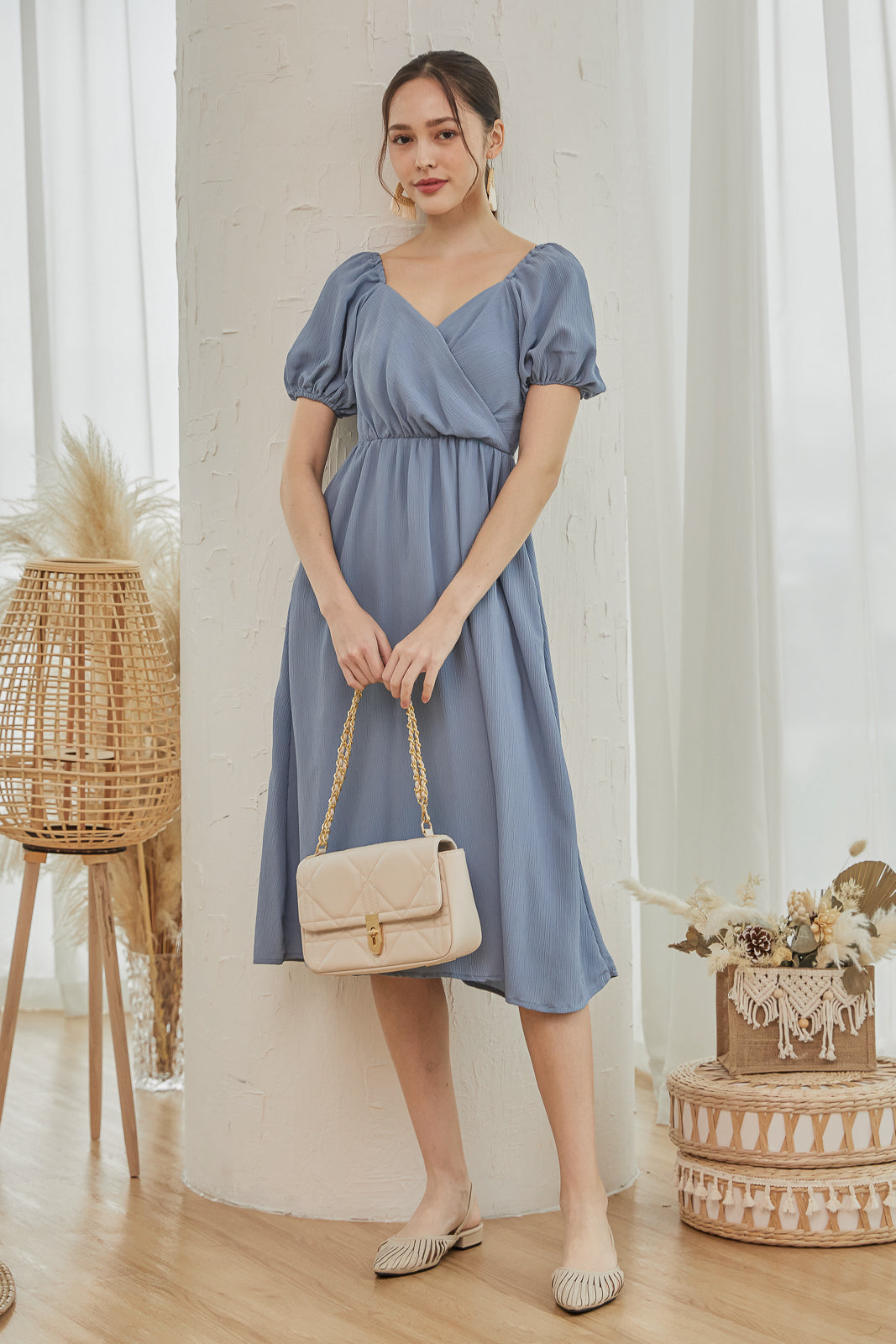 Encounter Crepe Textured Wrap Dress in Periwinkle