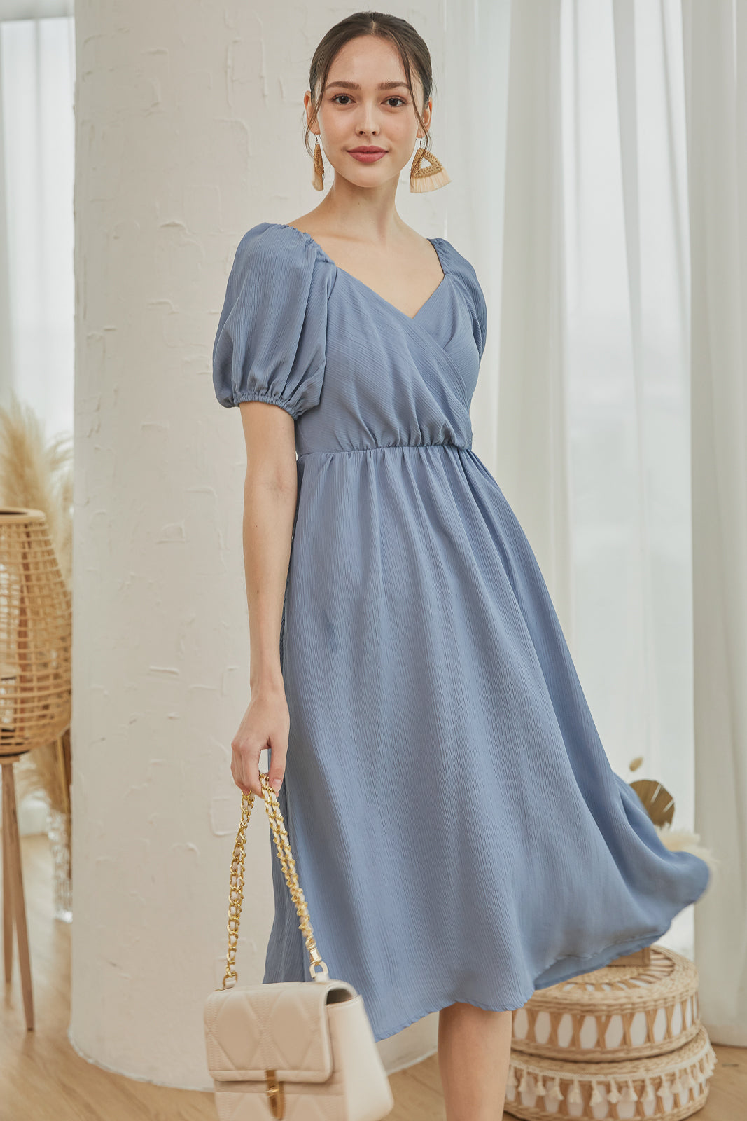 Encounter Crepe Textured Wrap Dress in Periwinkle