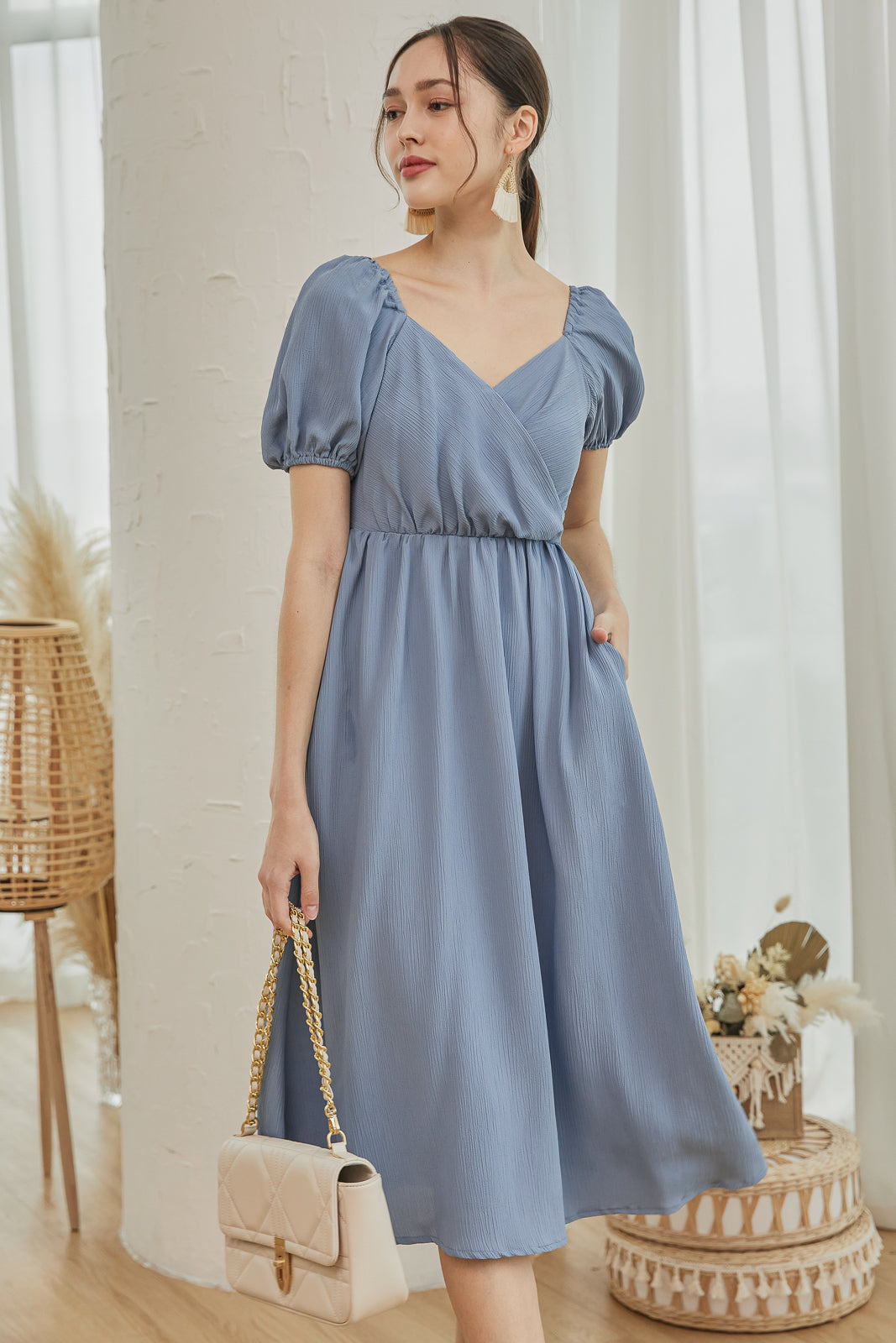 Encounter Crepe Textured Wrap Dress in Periwinkle