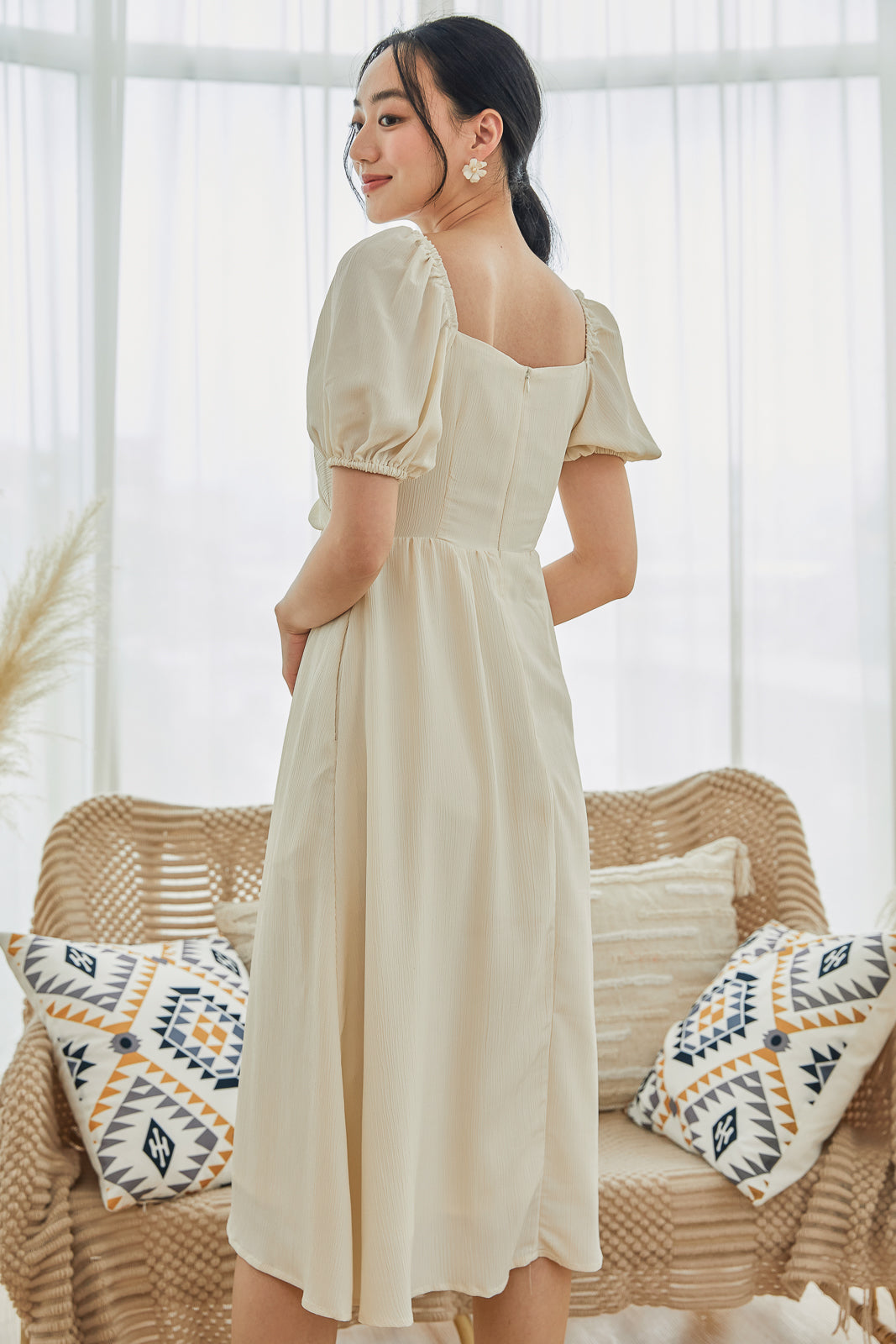 Encounter Crepe Textured Wrap Dress in Cream