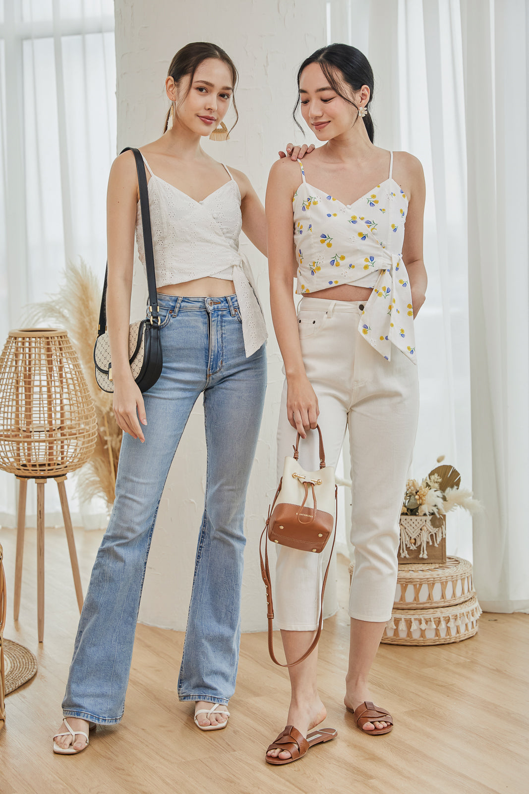 Eyelet Spag Sweetheart Wrap Top in Florals