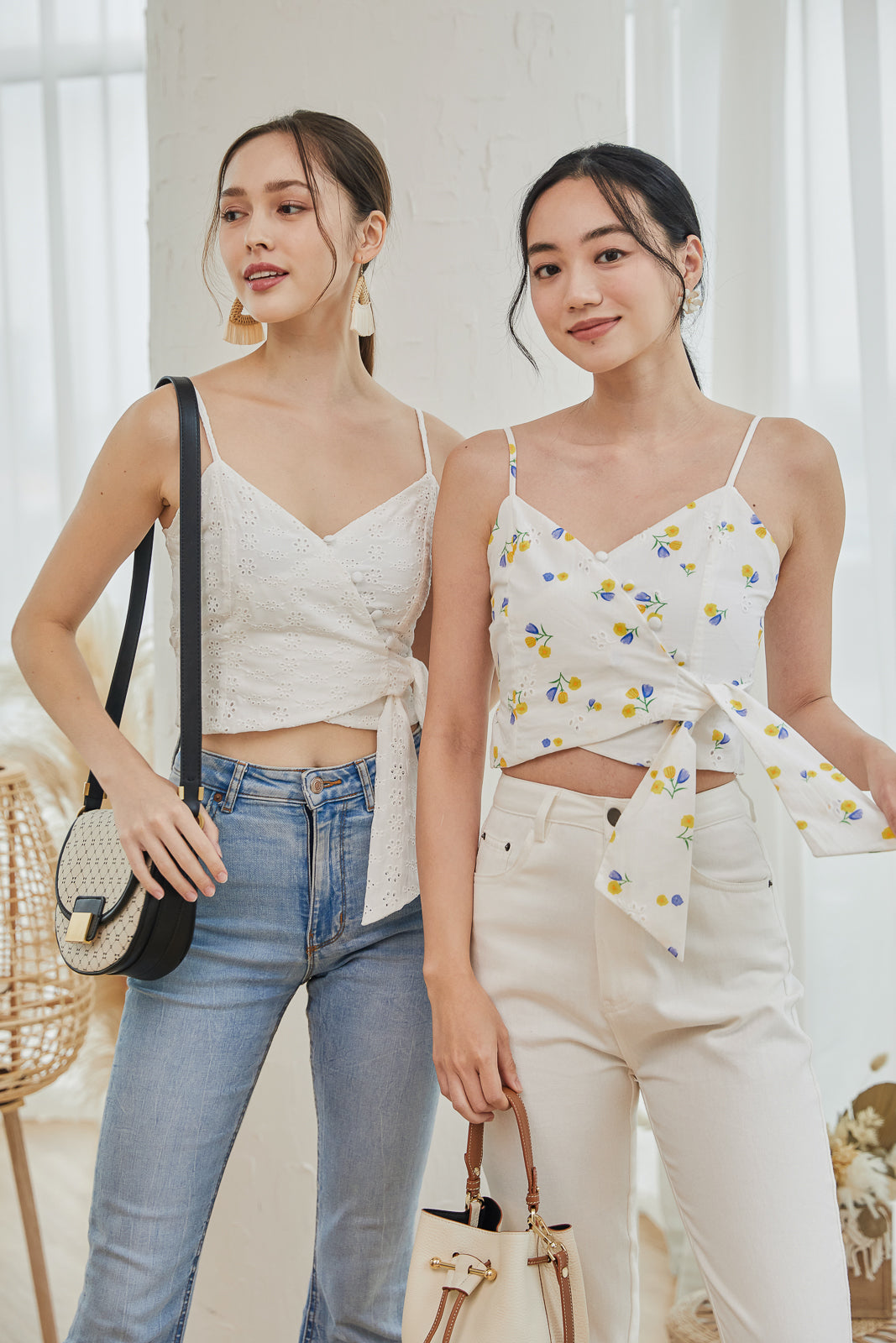 Eyelet Spag Sweetheart Wrap Top in Florals