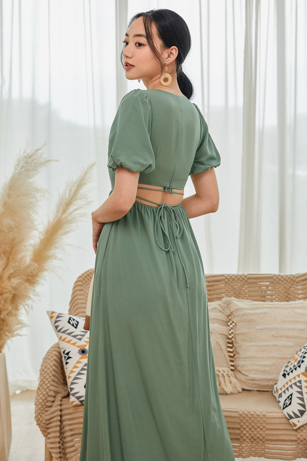 Nadia Shoelace Detail Maxi in Sage