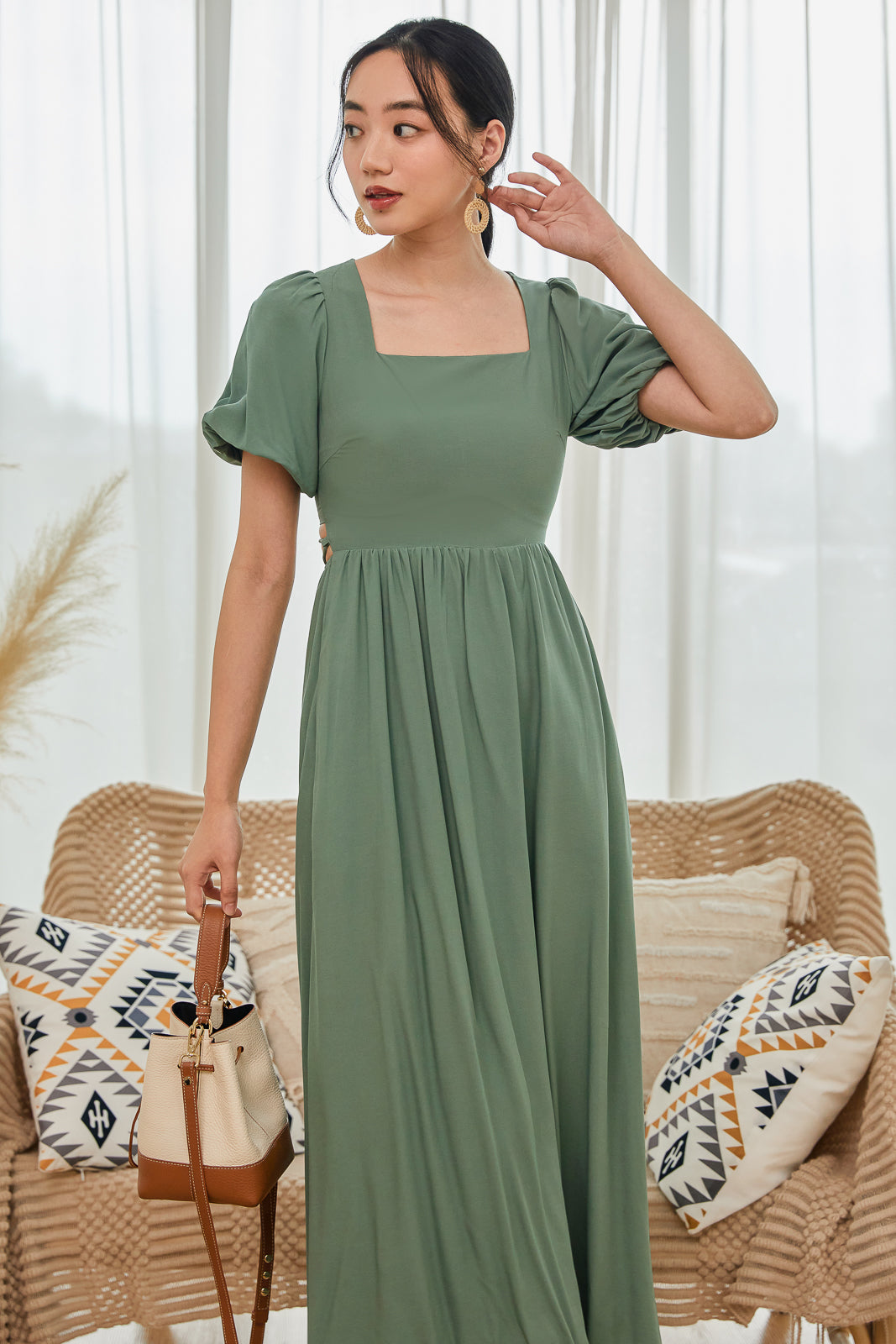 Nadia Shoelace Detail Maxi in Sage