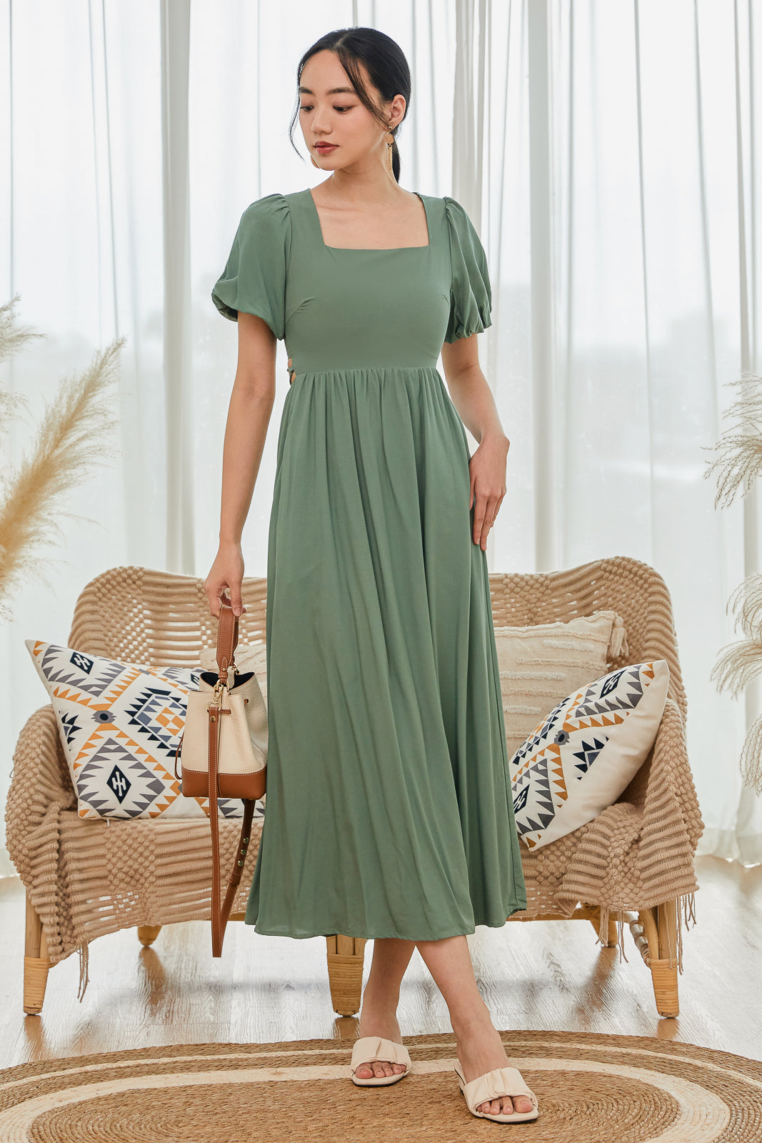 Nadia Shoelace Detail Maxi in Sage