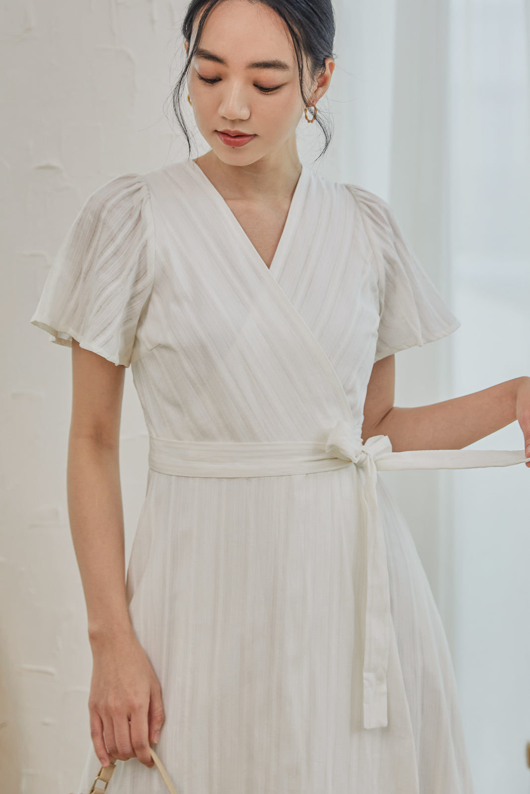 Dublin Textured Wrap Midi Dress in White