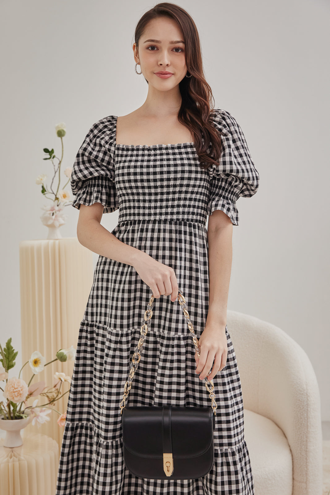 Belissima Smocked Dress in Black Gingham