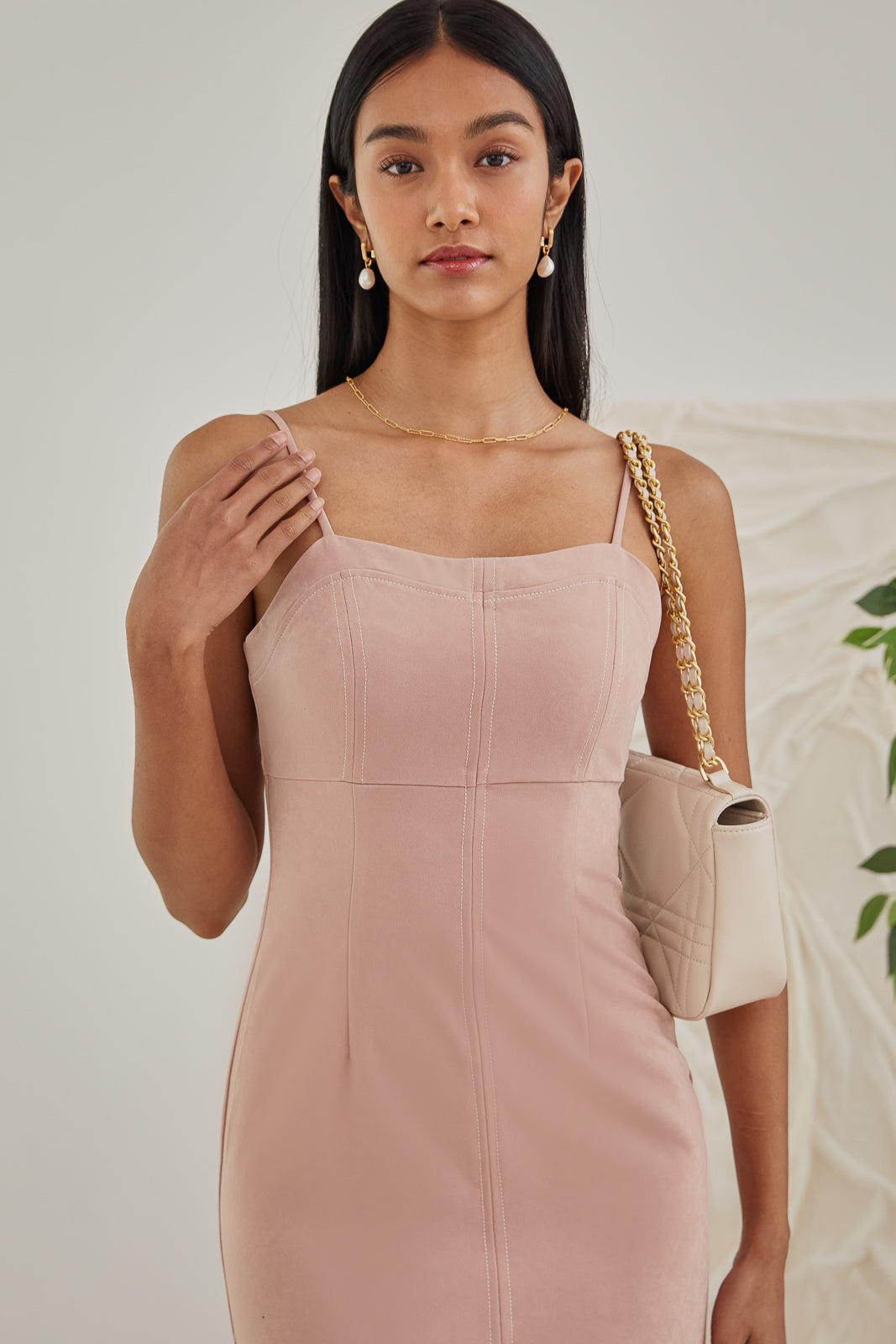 Aura Contrast Stitch Dress in Pink