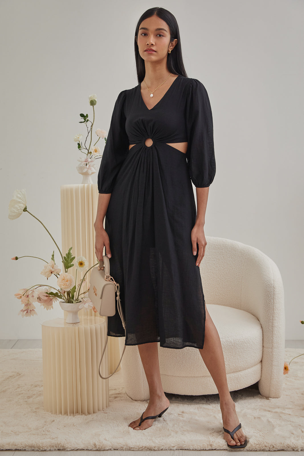 Lynne Cut-Out Kaftan Dress in Black