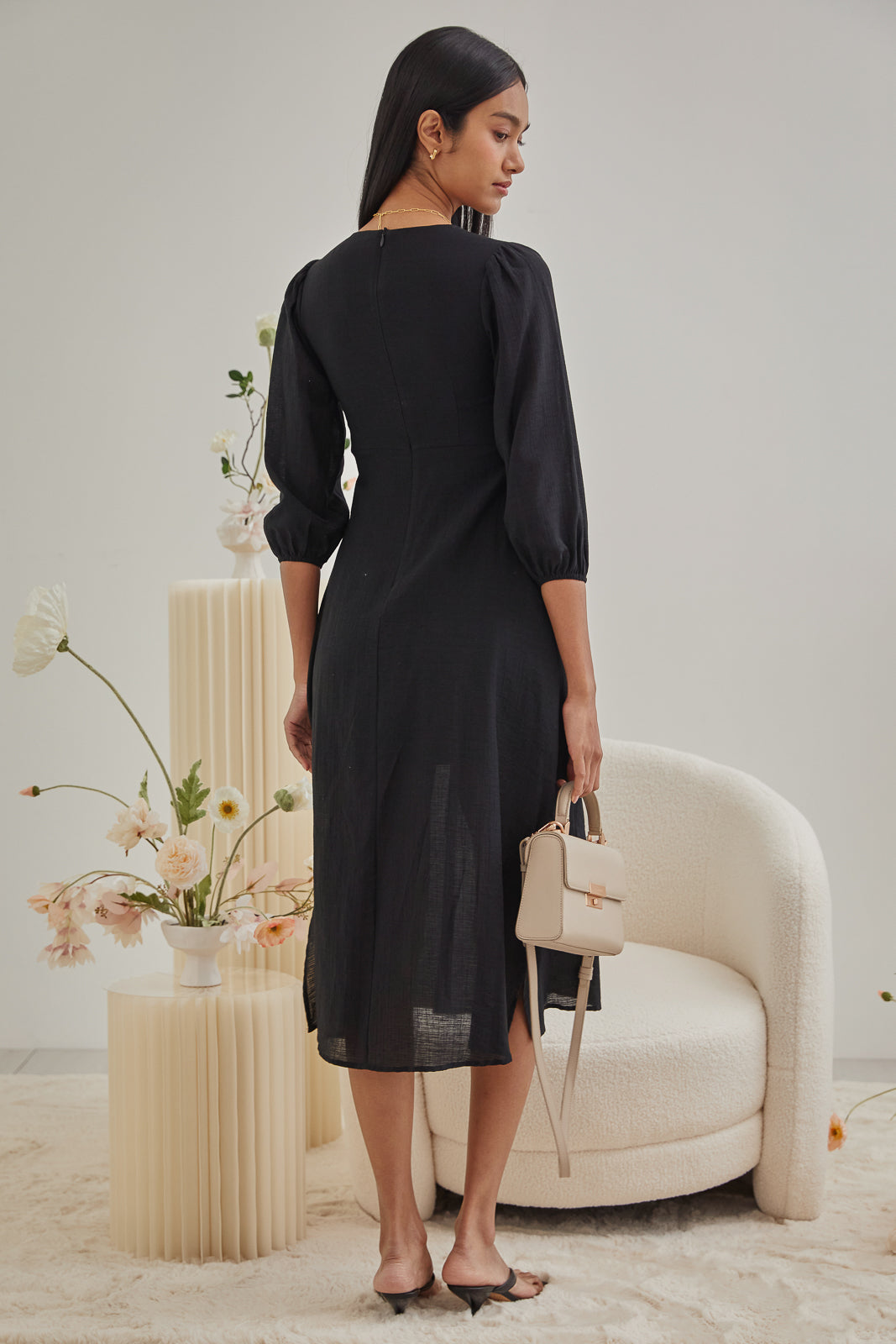 Lynne Cut-Out Kaftan Dress in Black