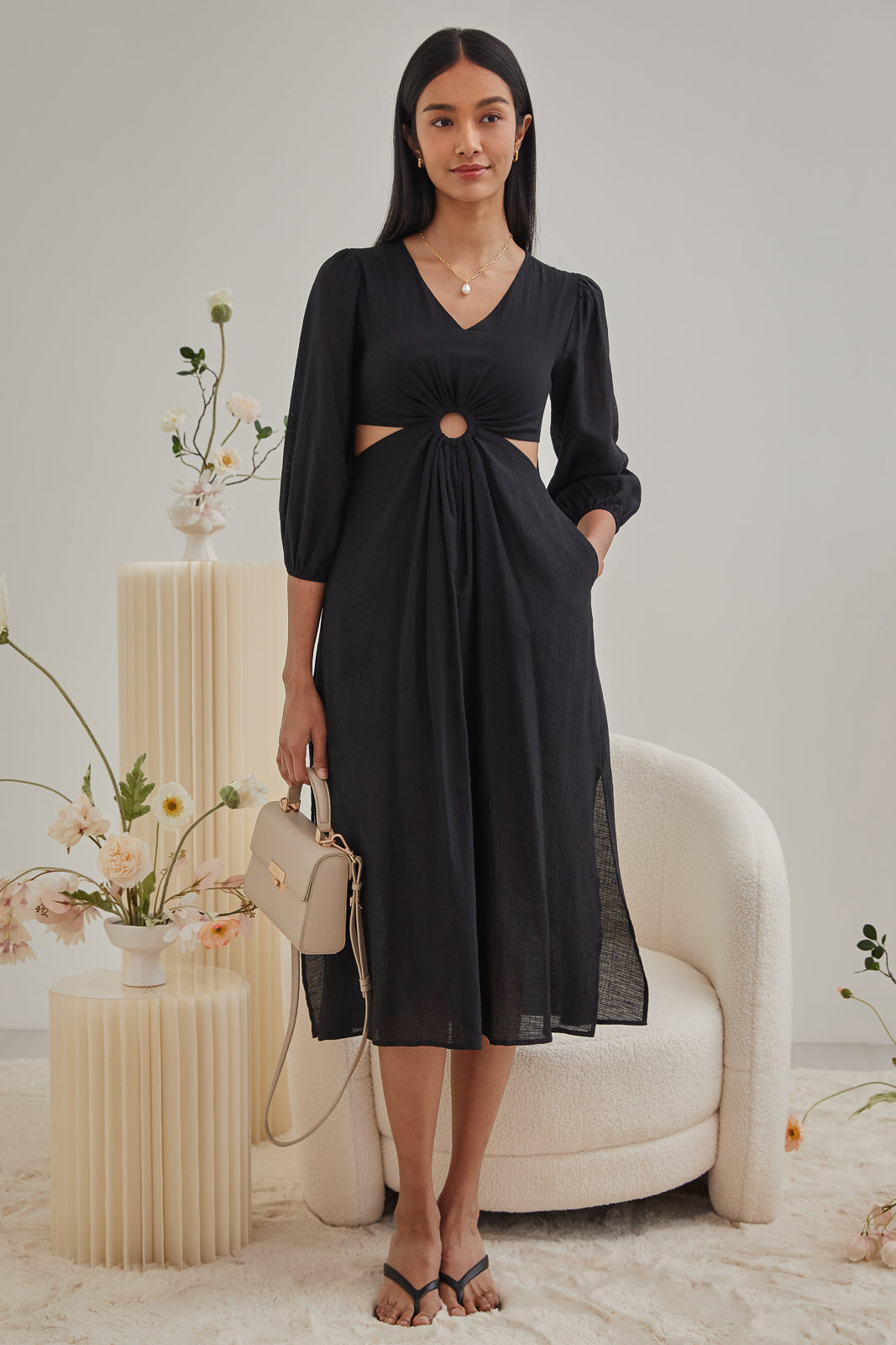 Lynne Cut-Out Kaftan Dress in Black