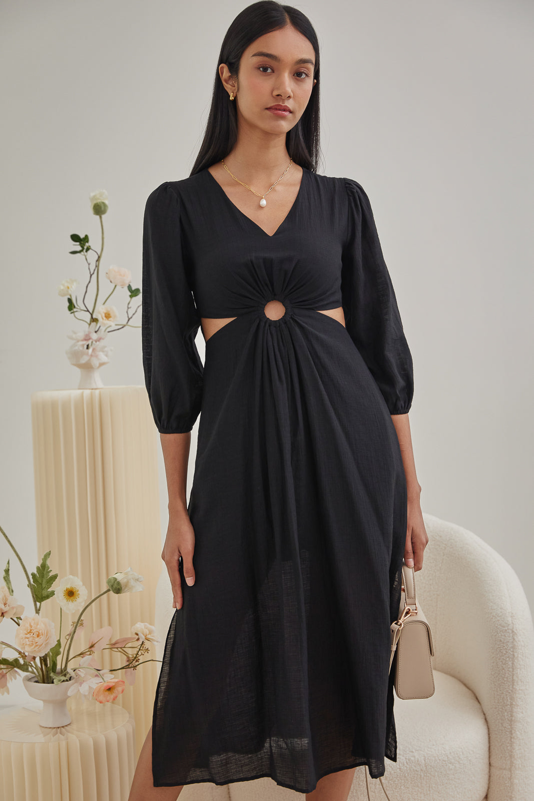 Lynne Cut-Out Kaftan Dress in Black