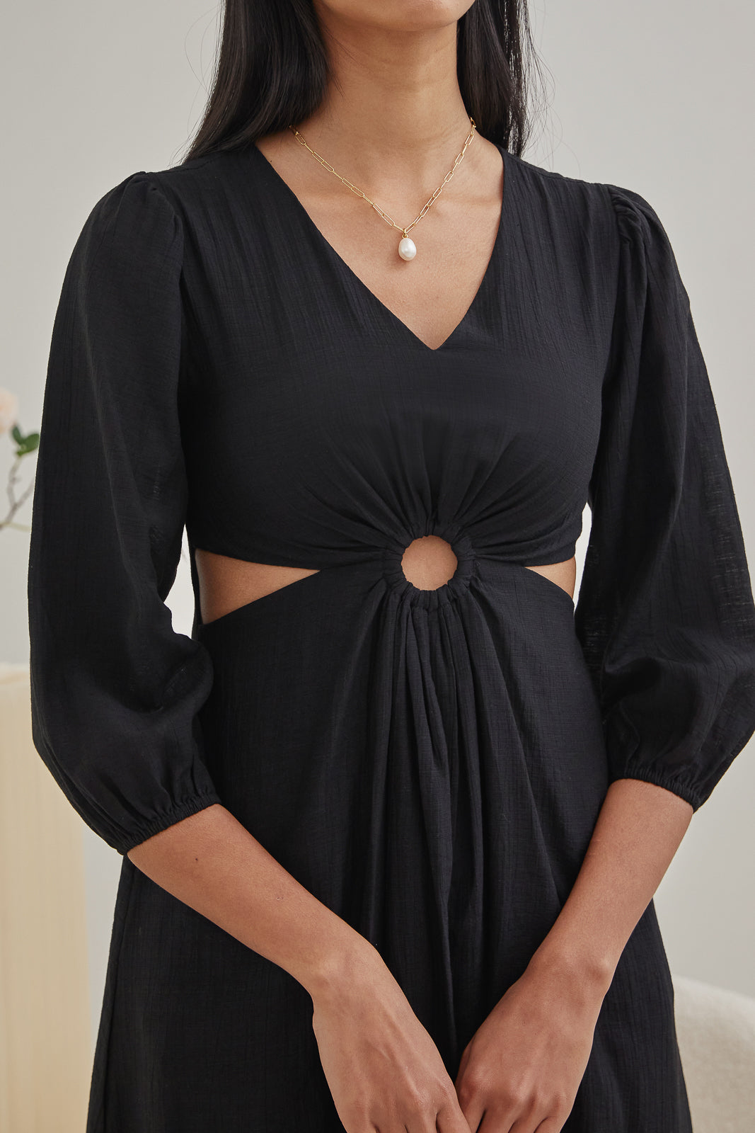 Lynne Cut-Out Kaftan Dress in Black