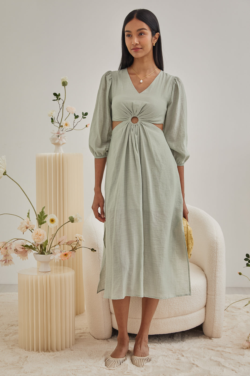 Lynne Cut-Out Kaftan Dress in Jade