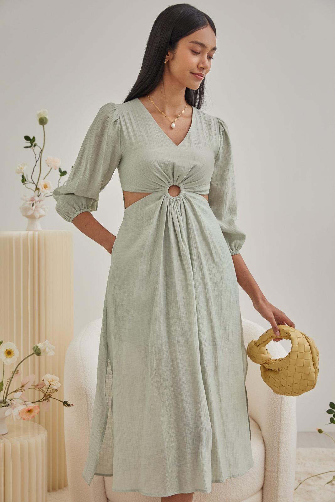 Lynne Cut-Out Kaftan Dress in Jade