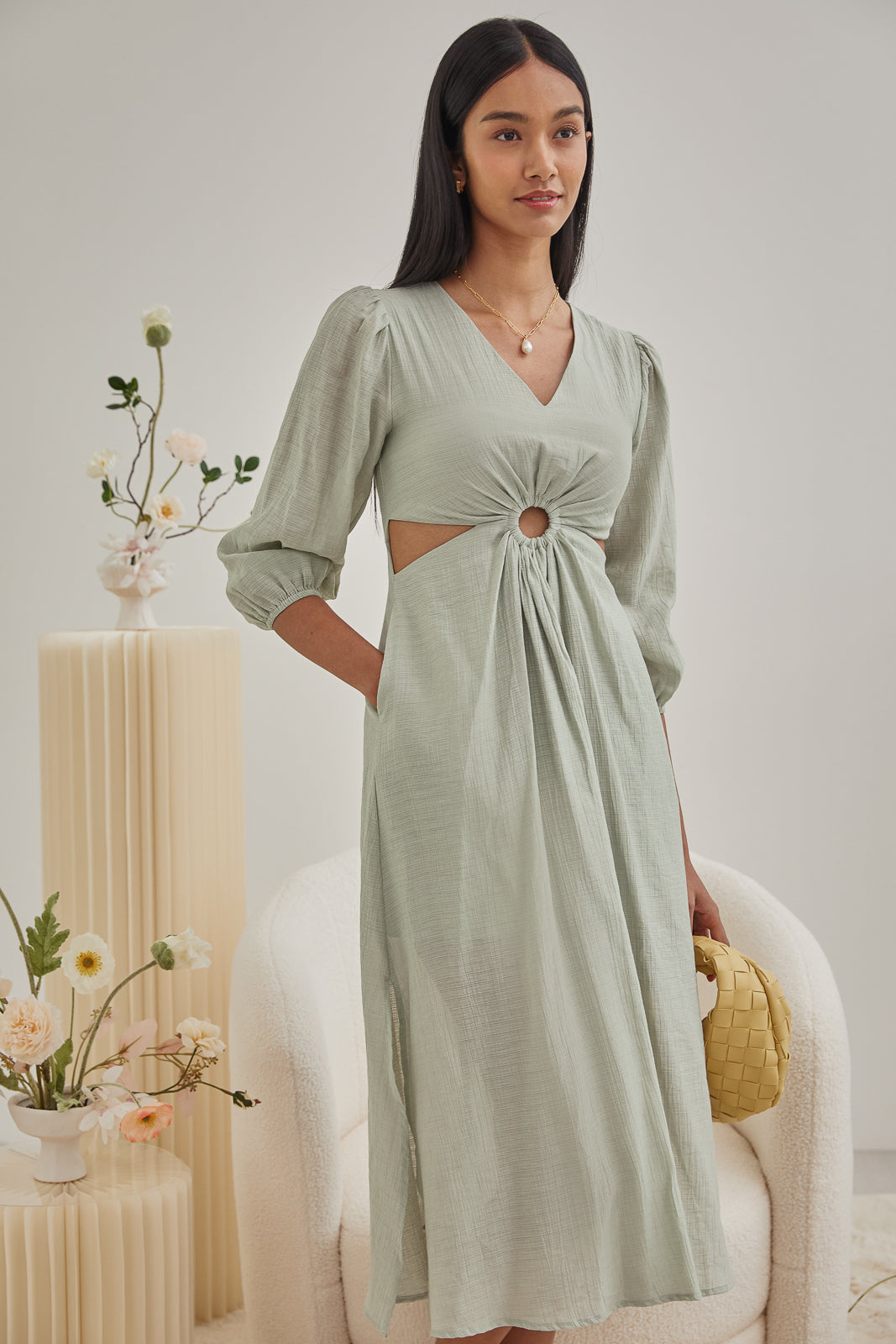 Lynne Cut-Out Kaftan Dress in Jade