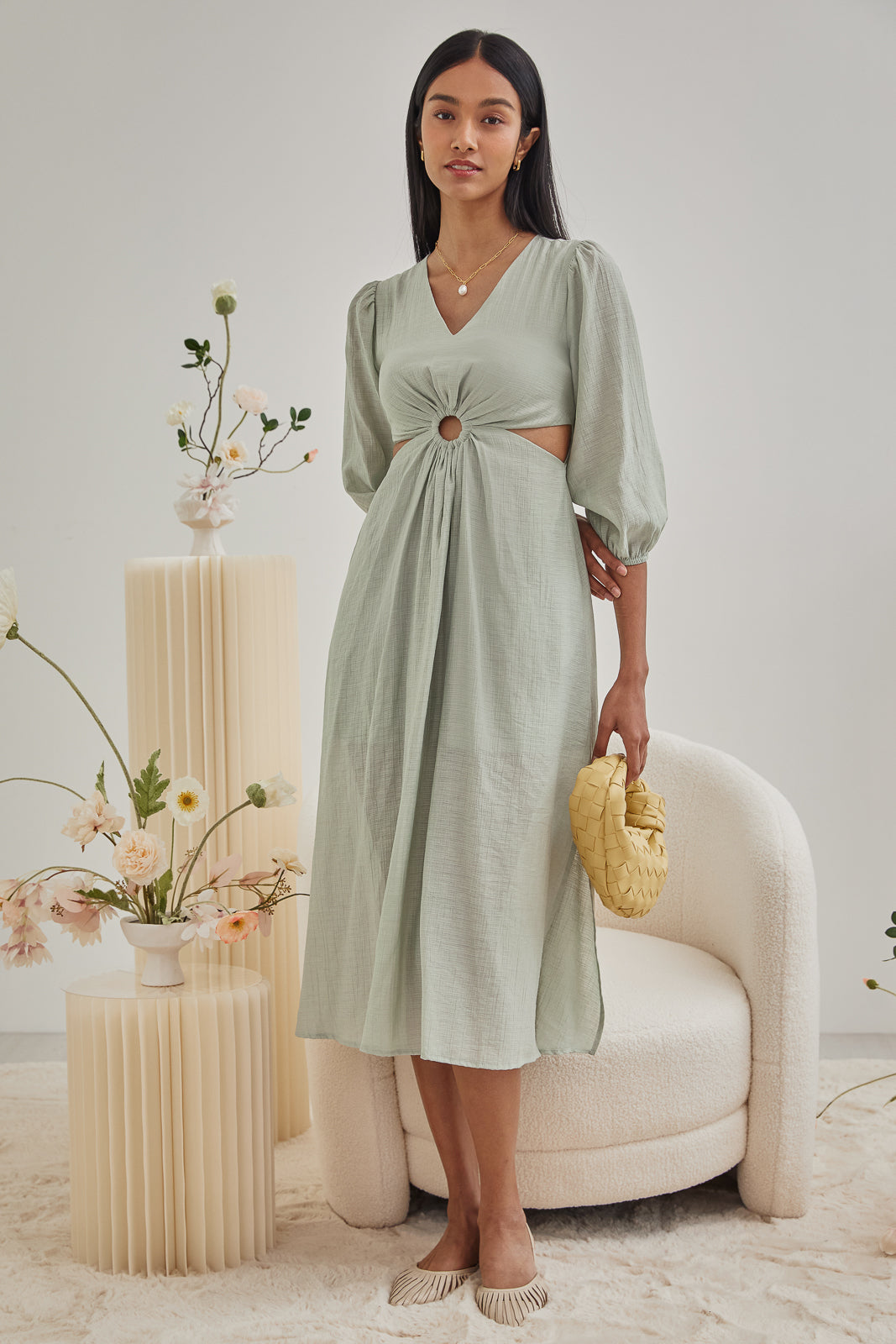 Lynne Cut-Out Kaftan Dress in Jade