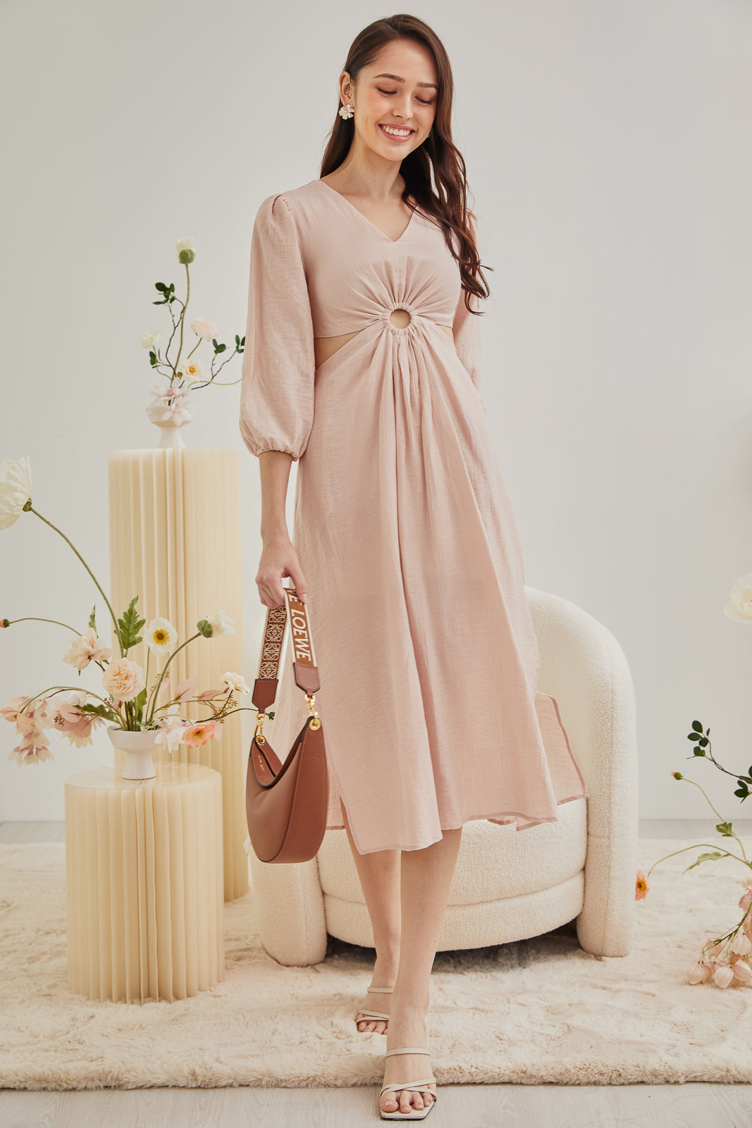Lynne Cut-Out Kaftan Dress in Pink