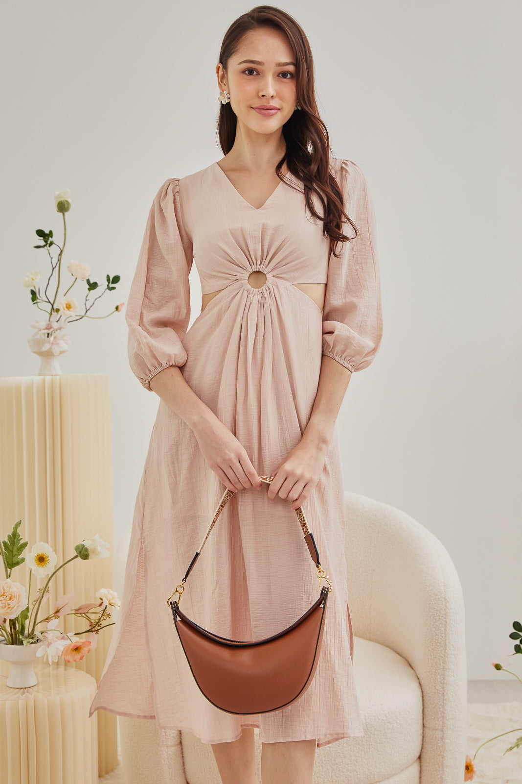 Lynne Cut-Out Kaftan Dress in Pink