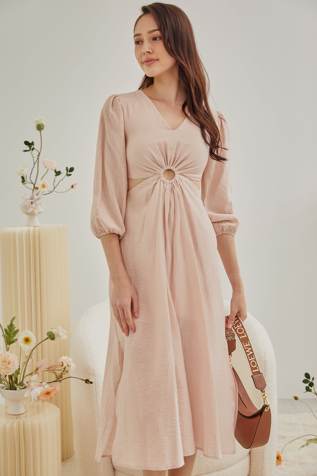 Lynne Cut-Out Kaftan Dress in Pink