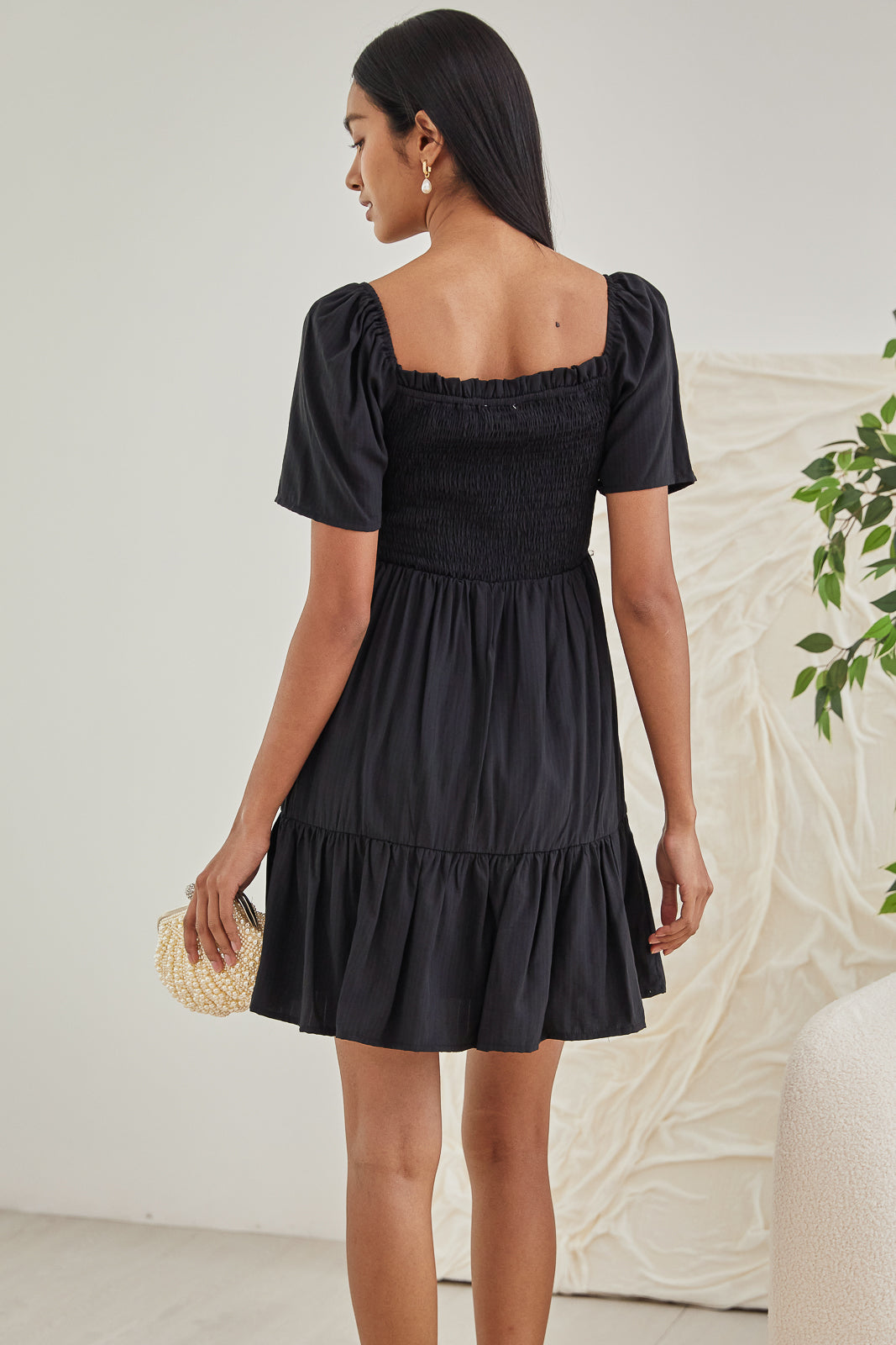 Mabel Mini Smocked Dress in Black