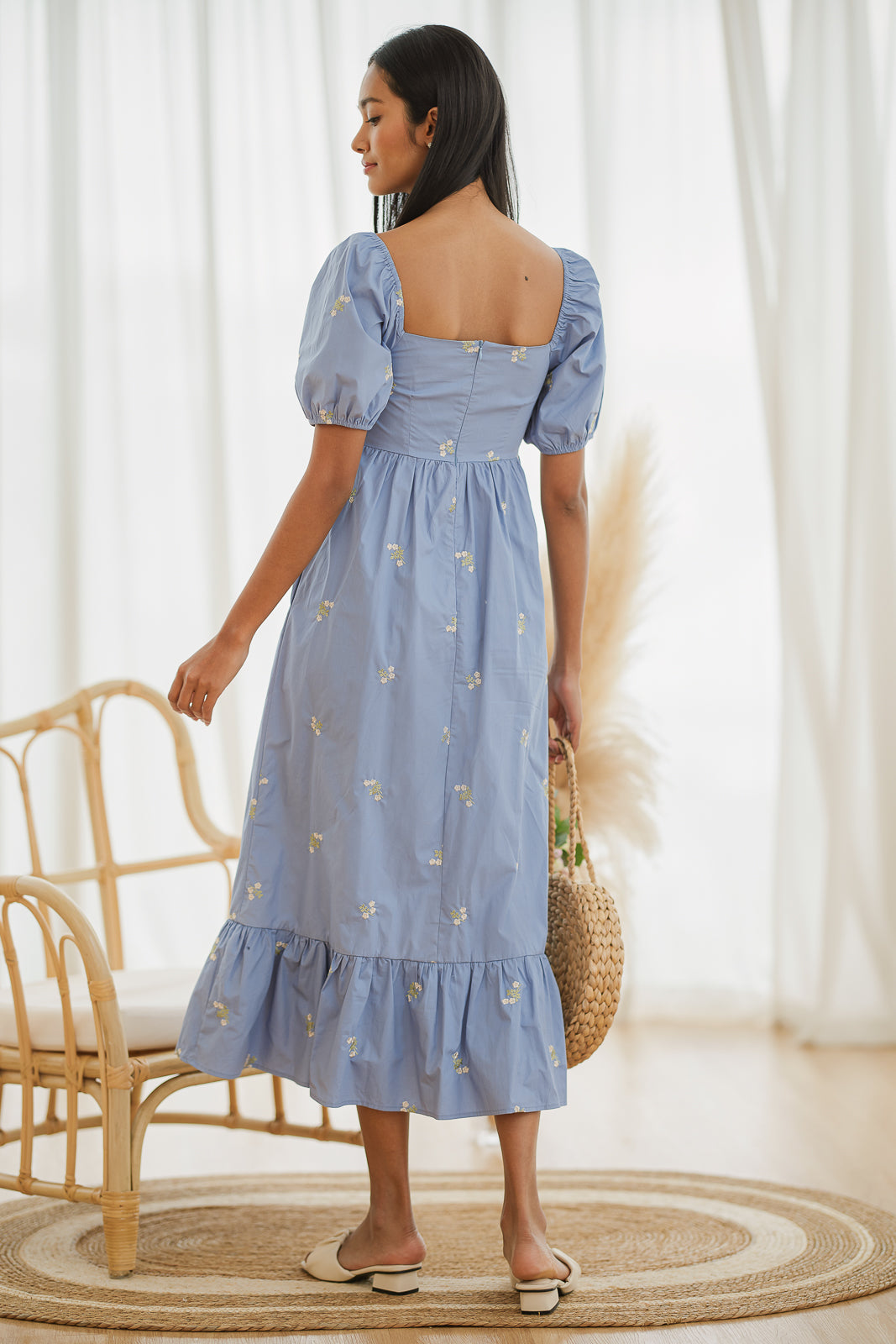 Ashley Embroidered Dress in Blue