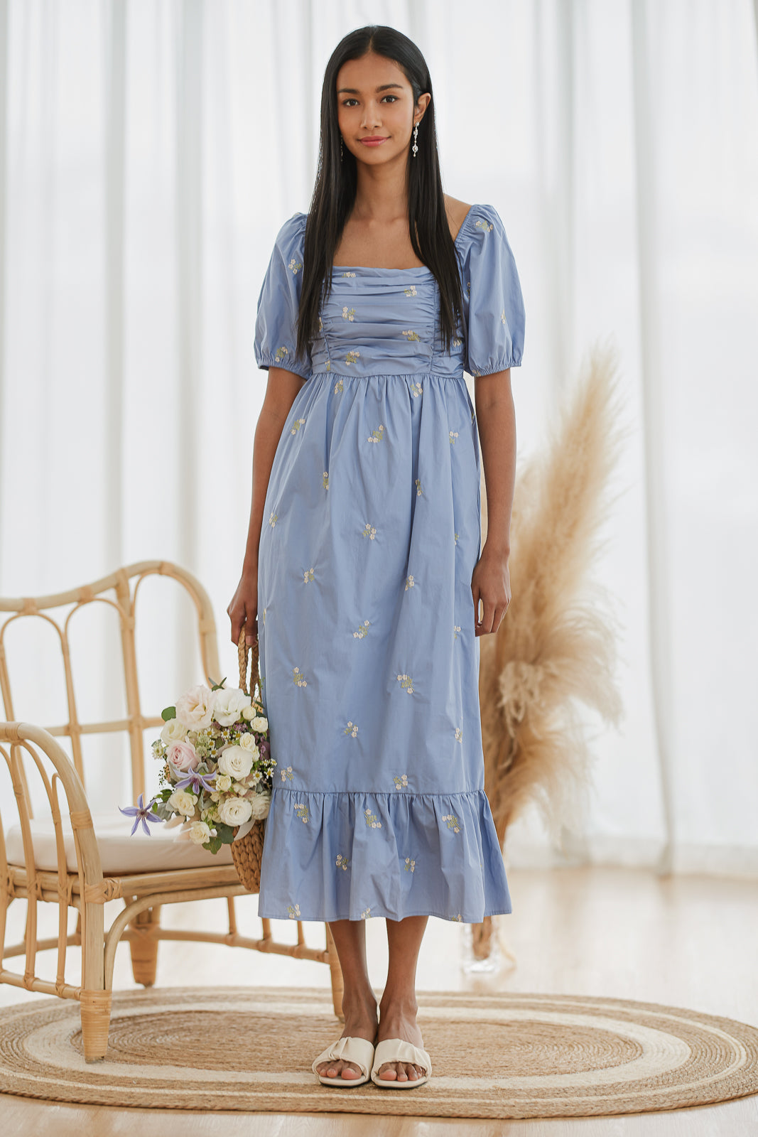 Ashley Embroidered Dress in Blue