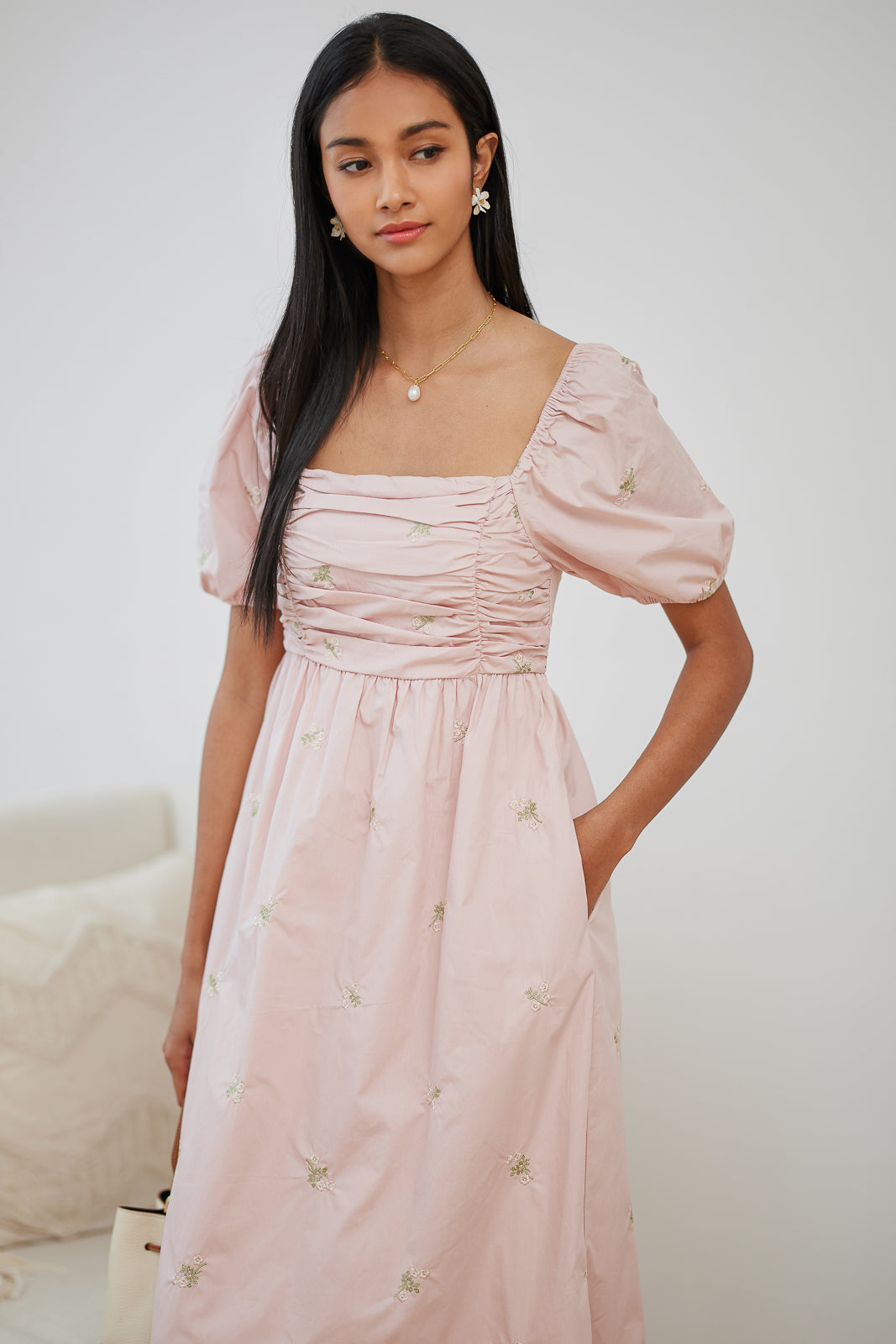 Ashley Embroidered Dress in Pink