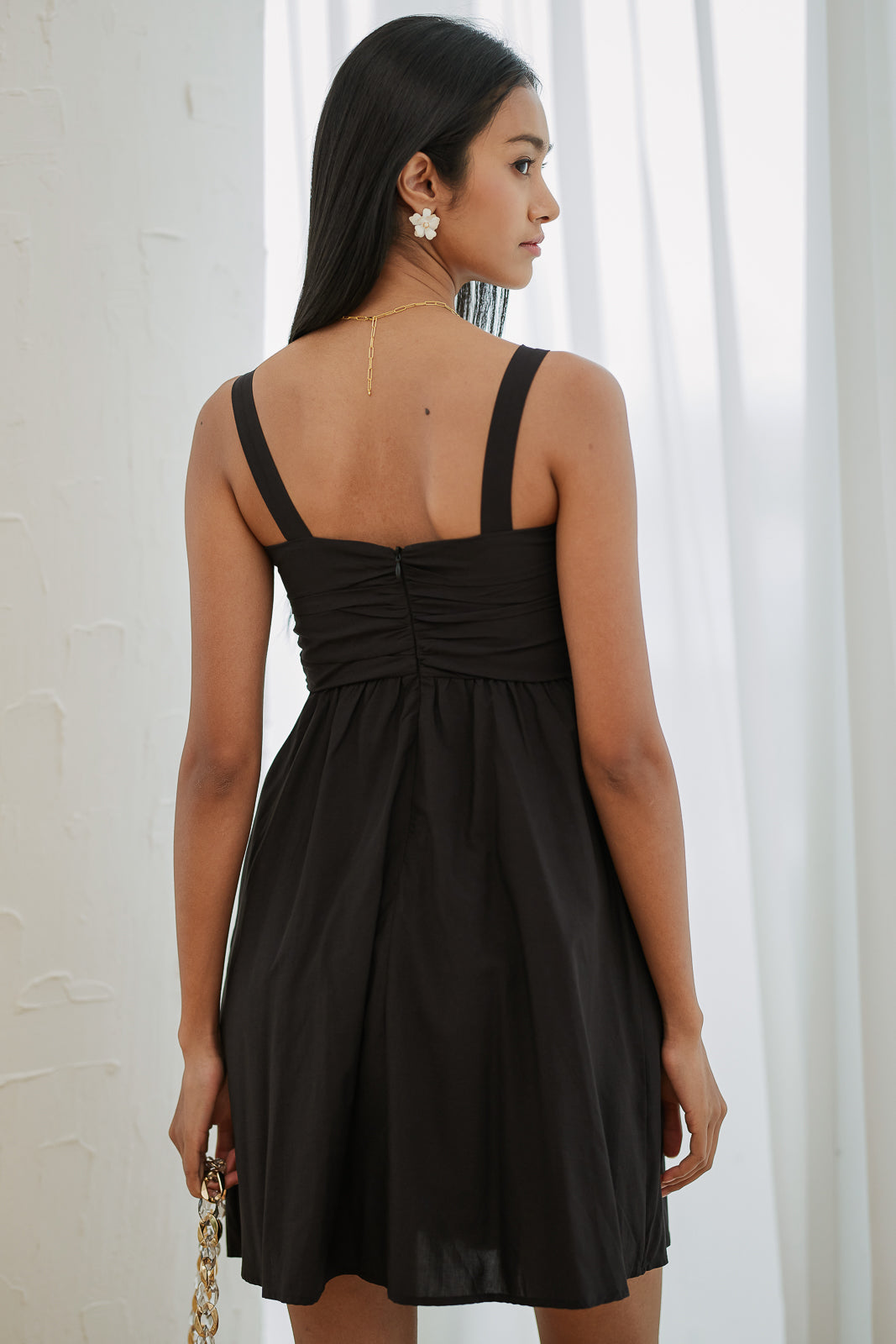 Linda Ruched Playsuit Dress in Black