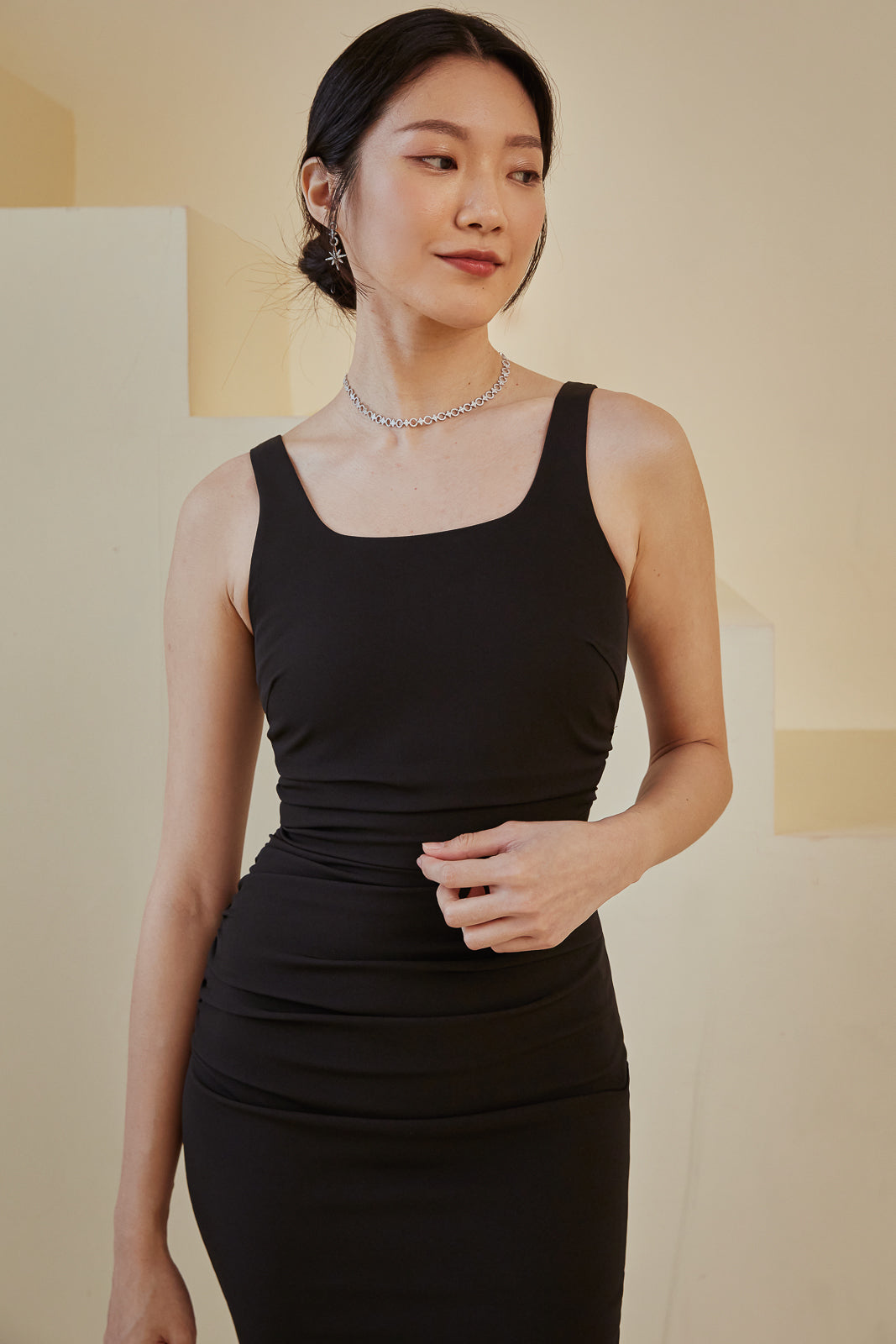 Ruched Bodycon Dress in Black
